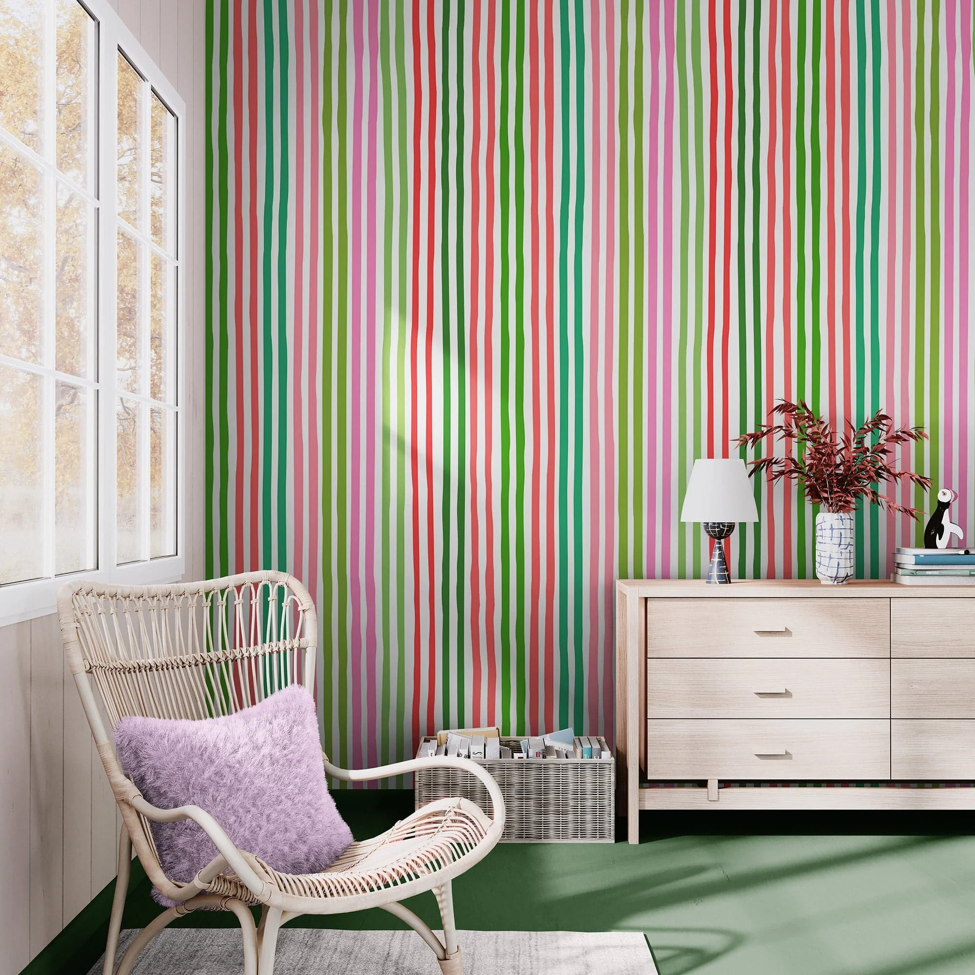 Color Vertical Stripes Pattern Wallpaper Mural. #7034 - Image 5