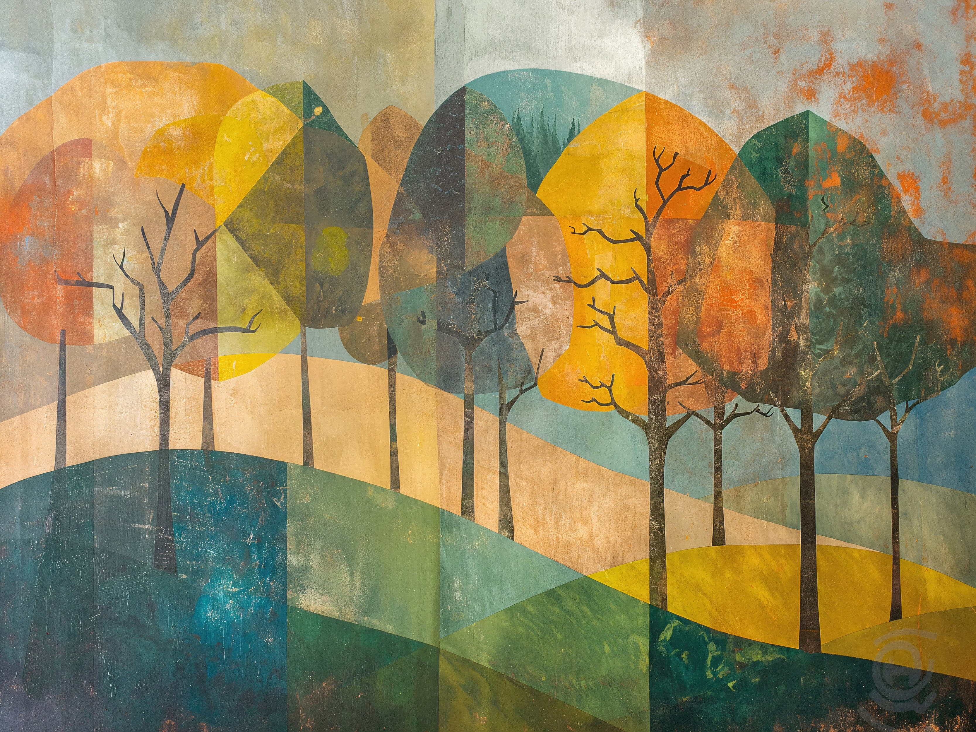 Colorful Abstract Tree Painting Wallpaper Mural. #7020 - Image 2