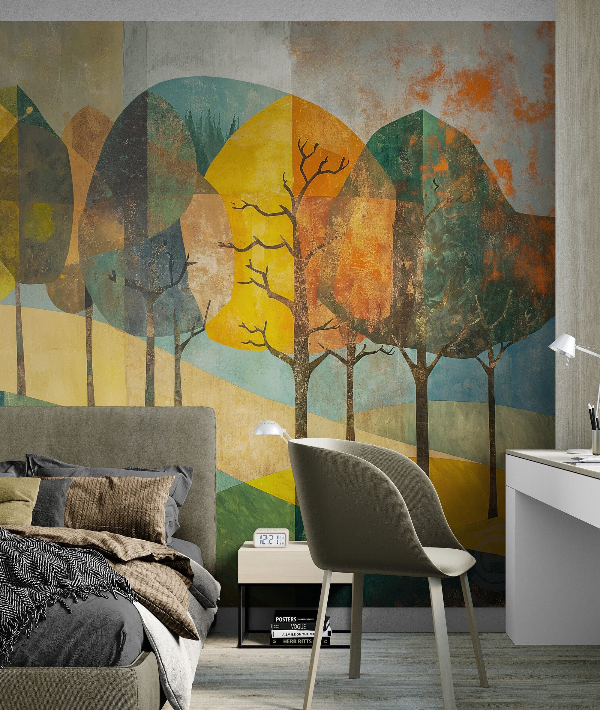 Colorful Abstract Tree Painting Wallpaper Mural. #7020 - Image 6