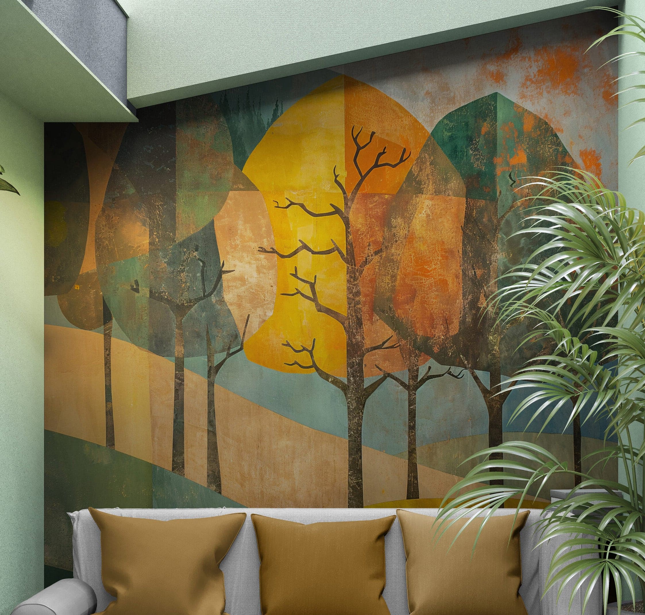Colorful Abstract Tree Painting Wallpaper Mural. #7020 - Image 7
