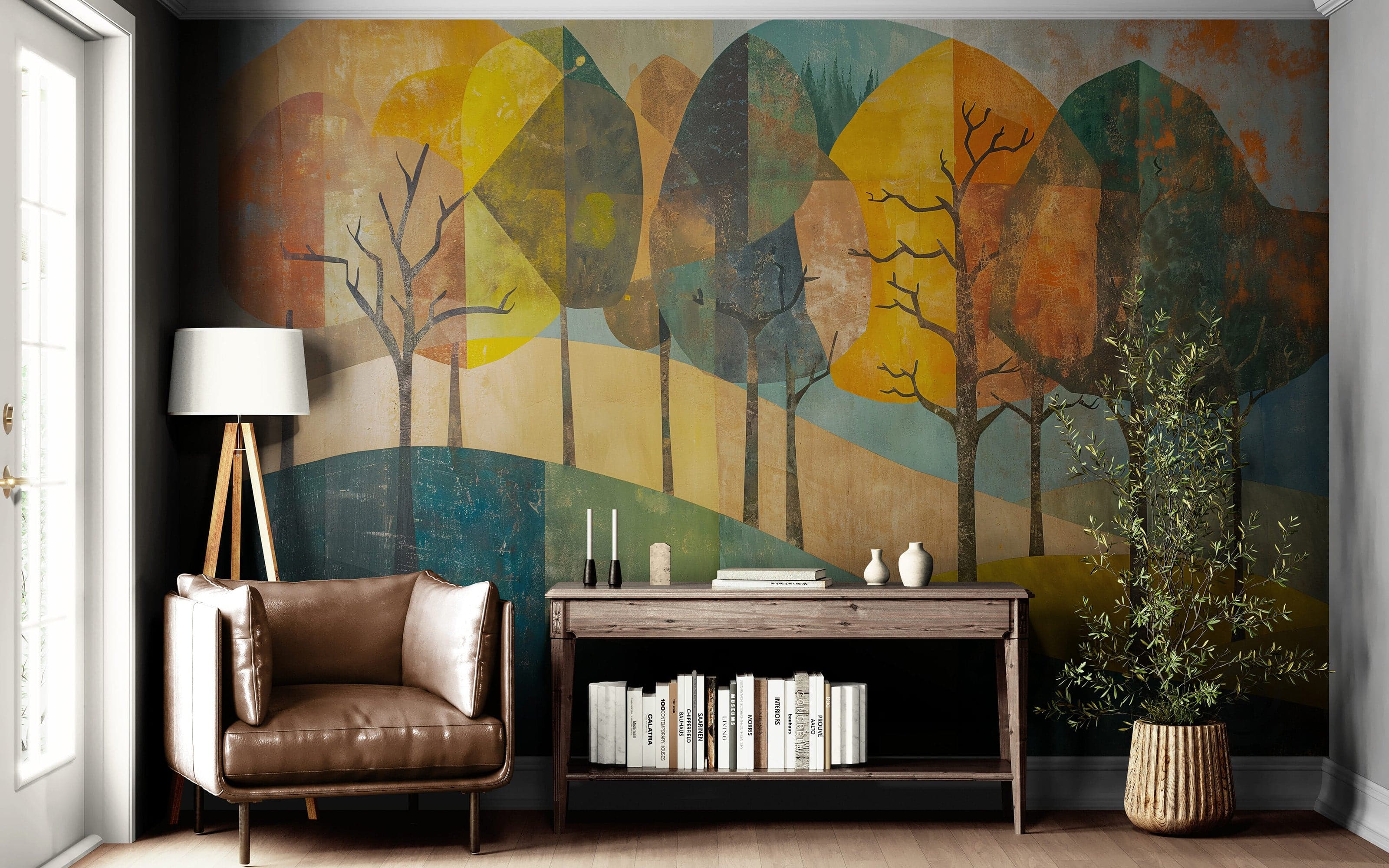 Colorful Abstract Tree Painting Wallpaper Mural. #7020 - Image 9
