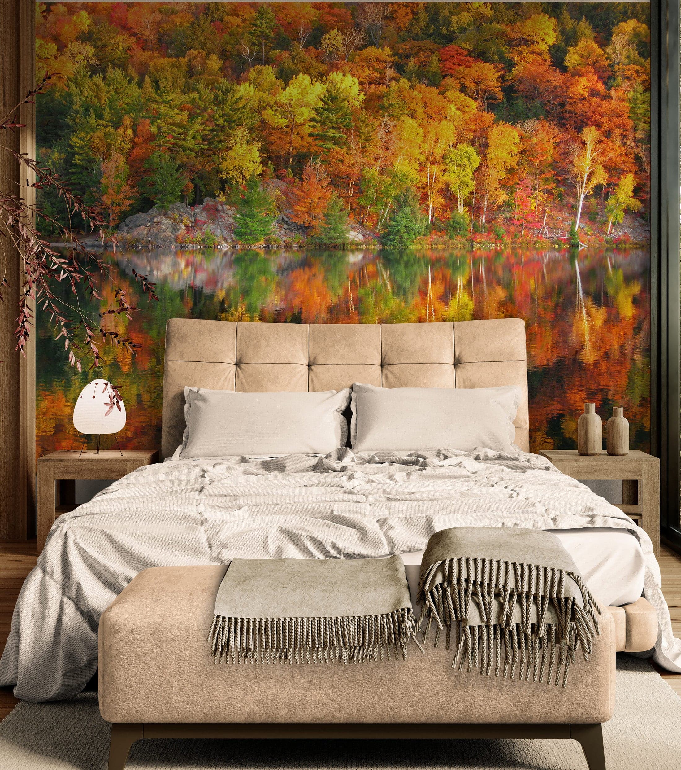 Colorful Autumn Forest Over Lake Wall Mural. Fall Foliage. #7052 - Image 3