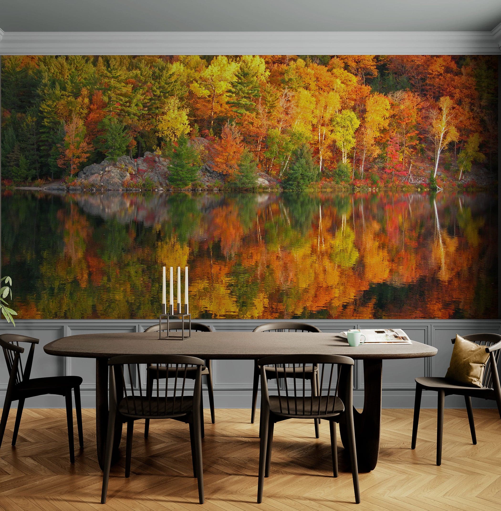 Colorful Autumn Forest Over Lake Wall Mural. Fall Foliage. #7052 - Image 4