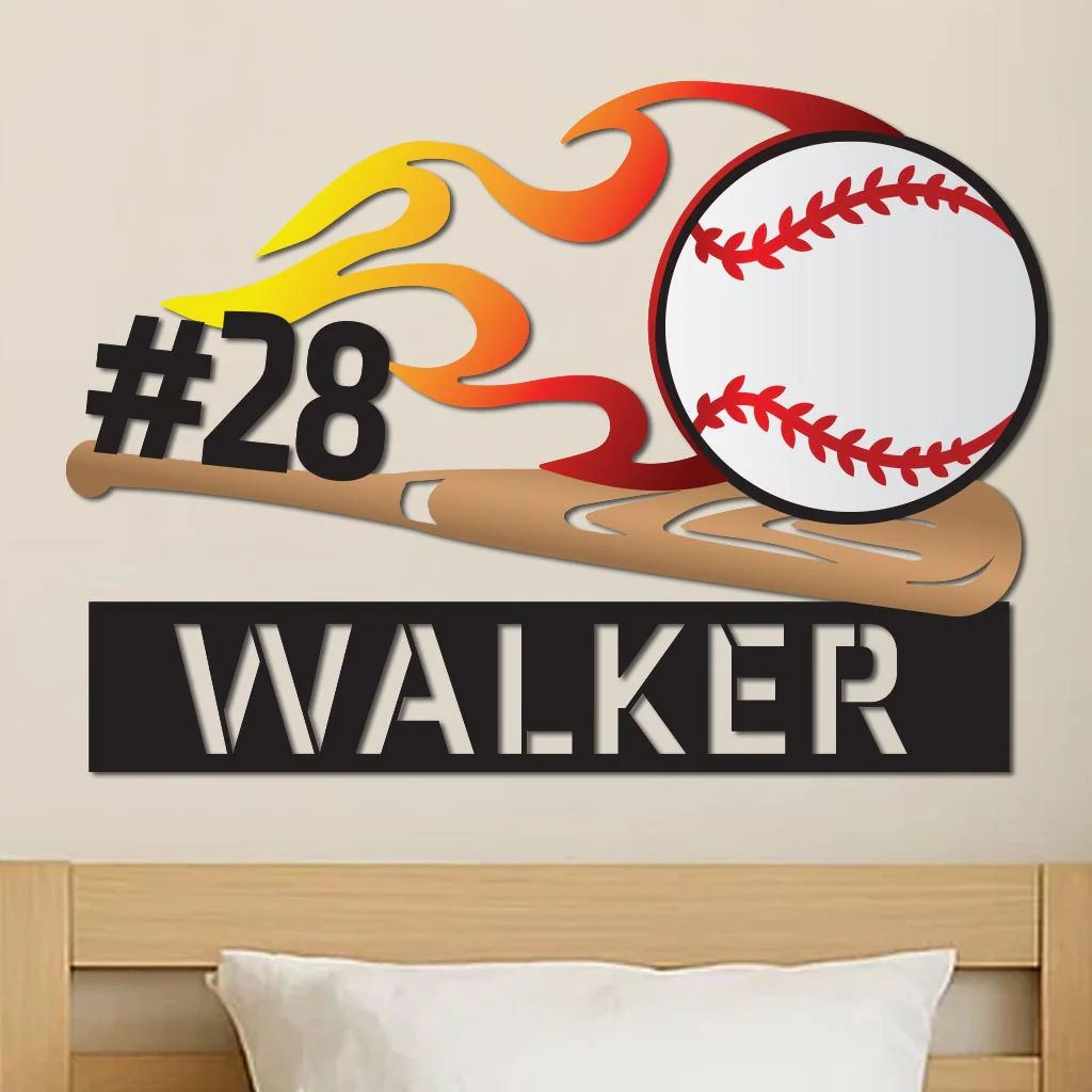 Colorful Flaming Baseball Name Sign - Image 2