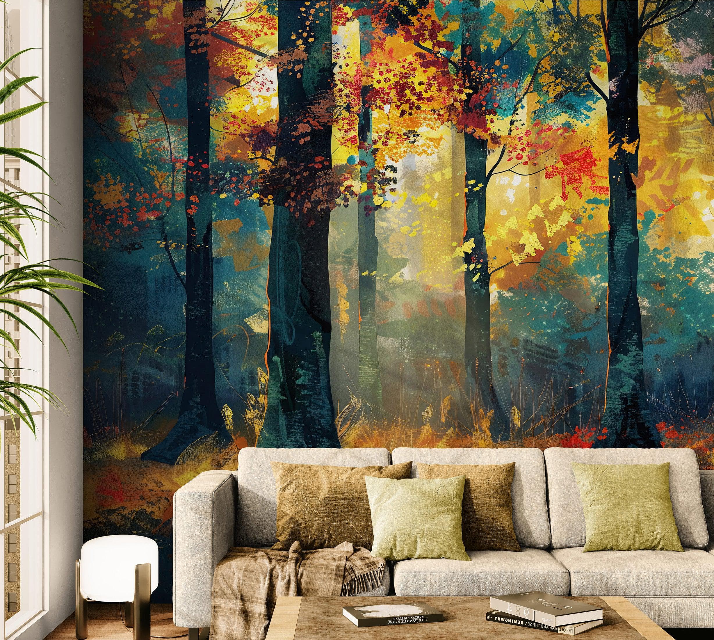 Colorful Forest Painting Wallpaper Mural. #6991 - Image 5