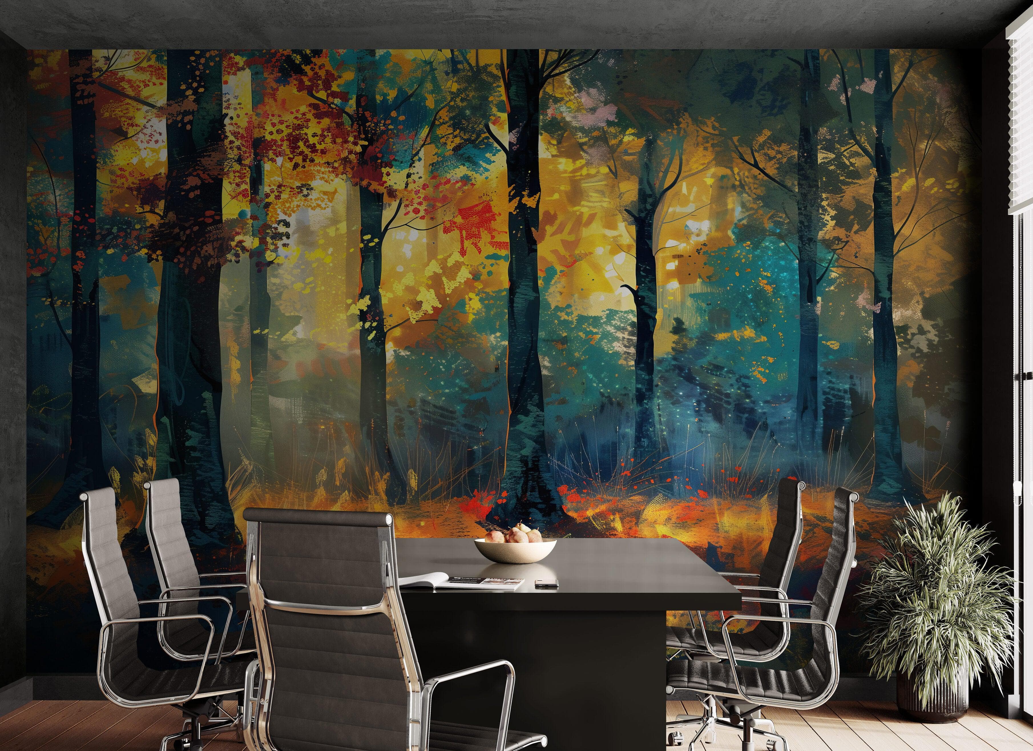Colorful Forest Painting Wallpaper Mural. #6991 - Image 7