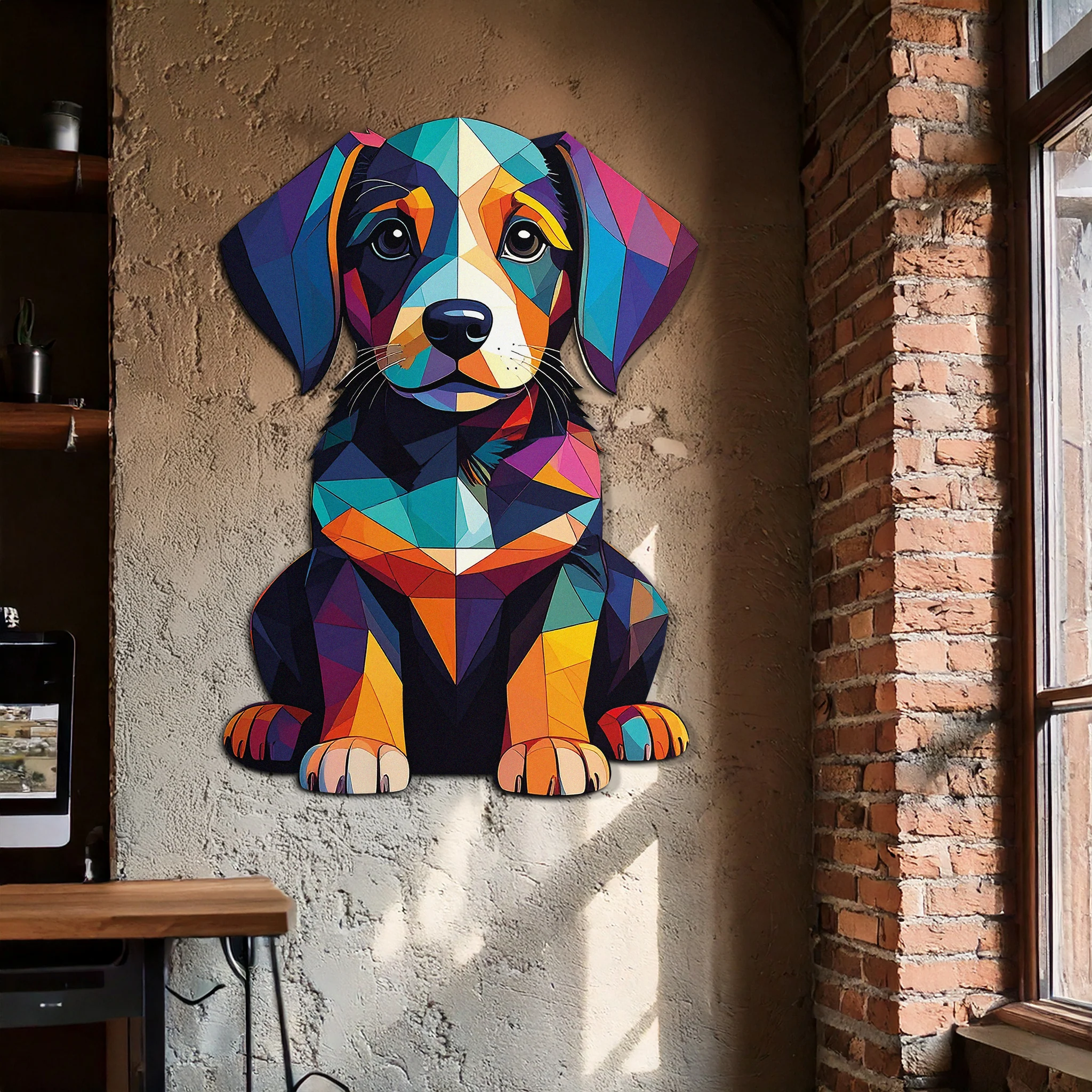 Colorful Geometric Dog Metal Wall Art – Bold Puppy Decor-KAFUVM038 - Image 2