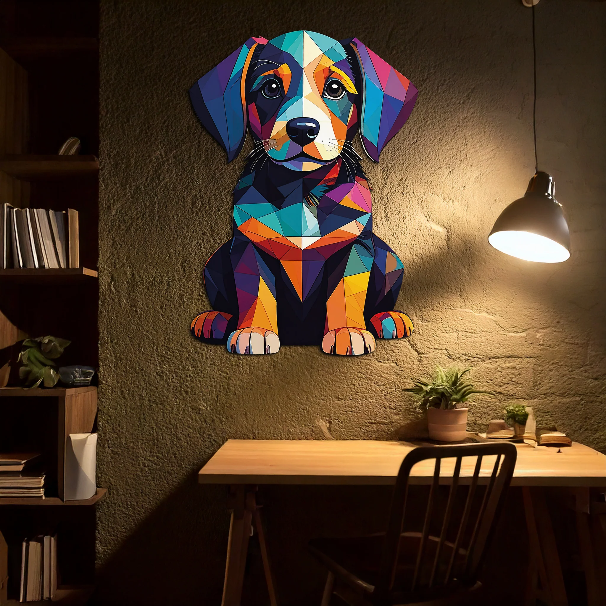 Colorful Geometric Dog Metal Wall Art – Bold Puppy Decor-KAFUVM038 - Image 5