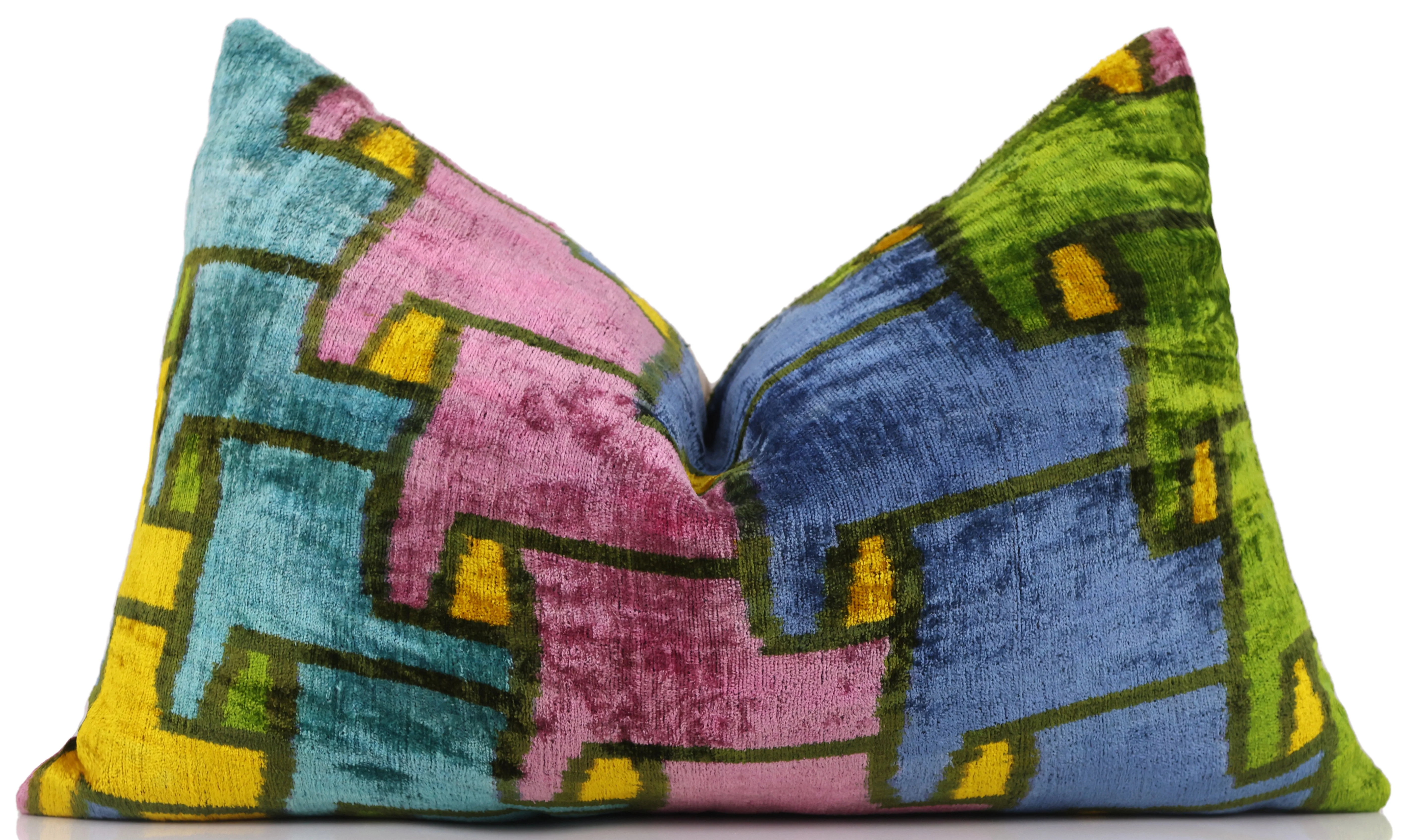 Colorful Pixel Abstract Velvet Pillow – Handmade 16x24 Lumbar - Image 5