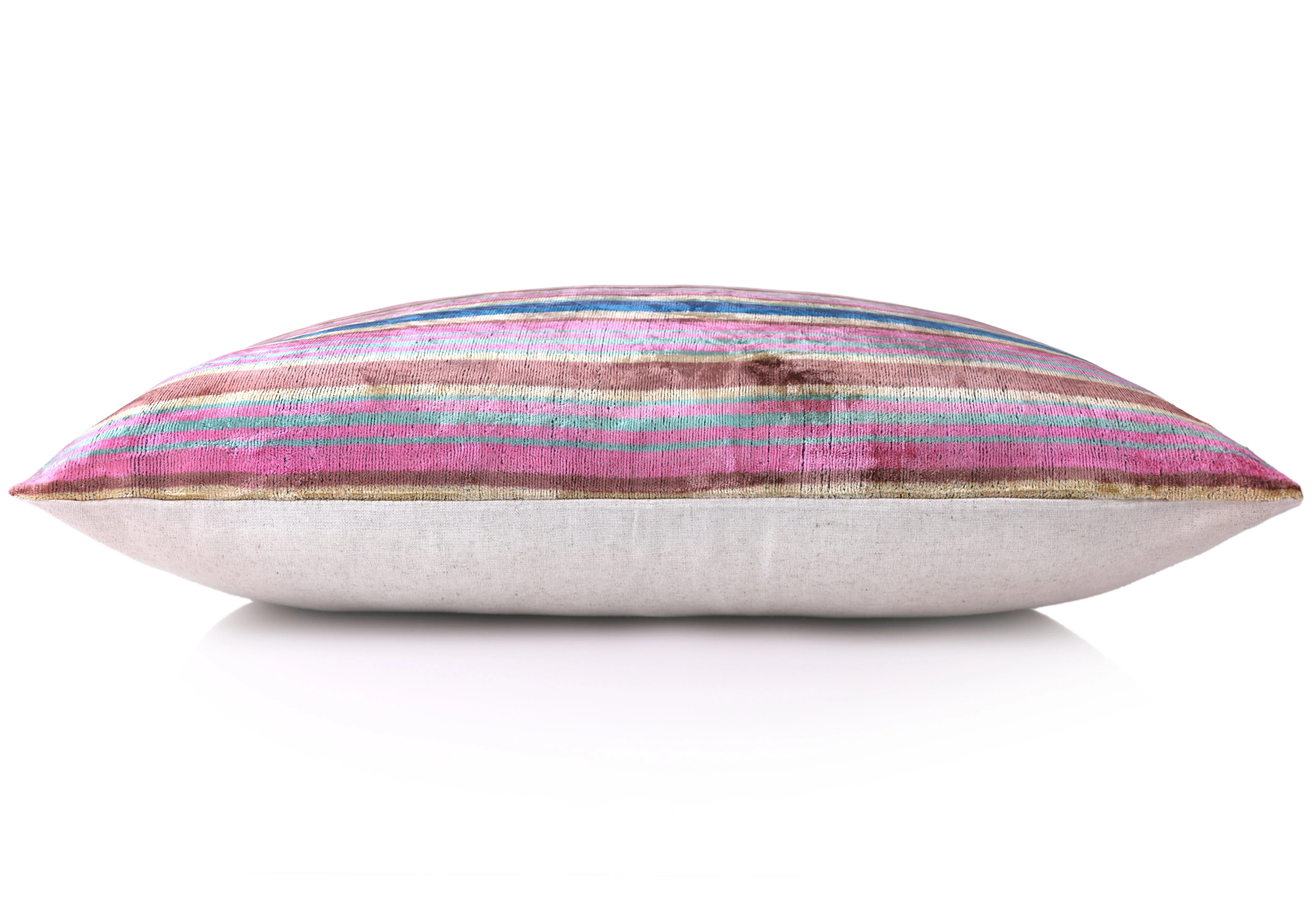 Colorful Striped Velvet Pillow – 16x16 Handmade Ikat Throw Cushion - Image 3