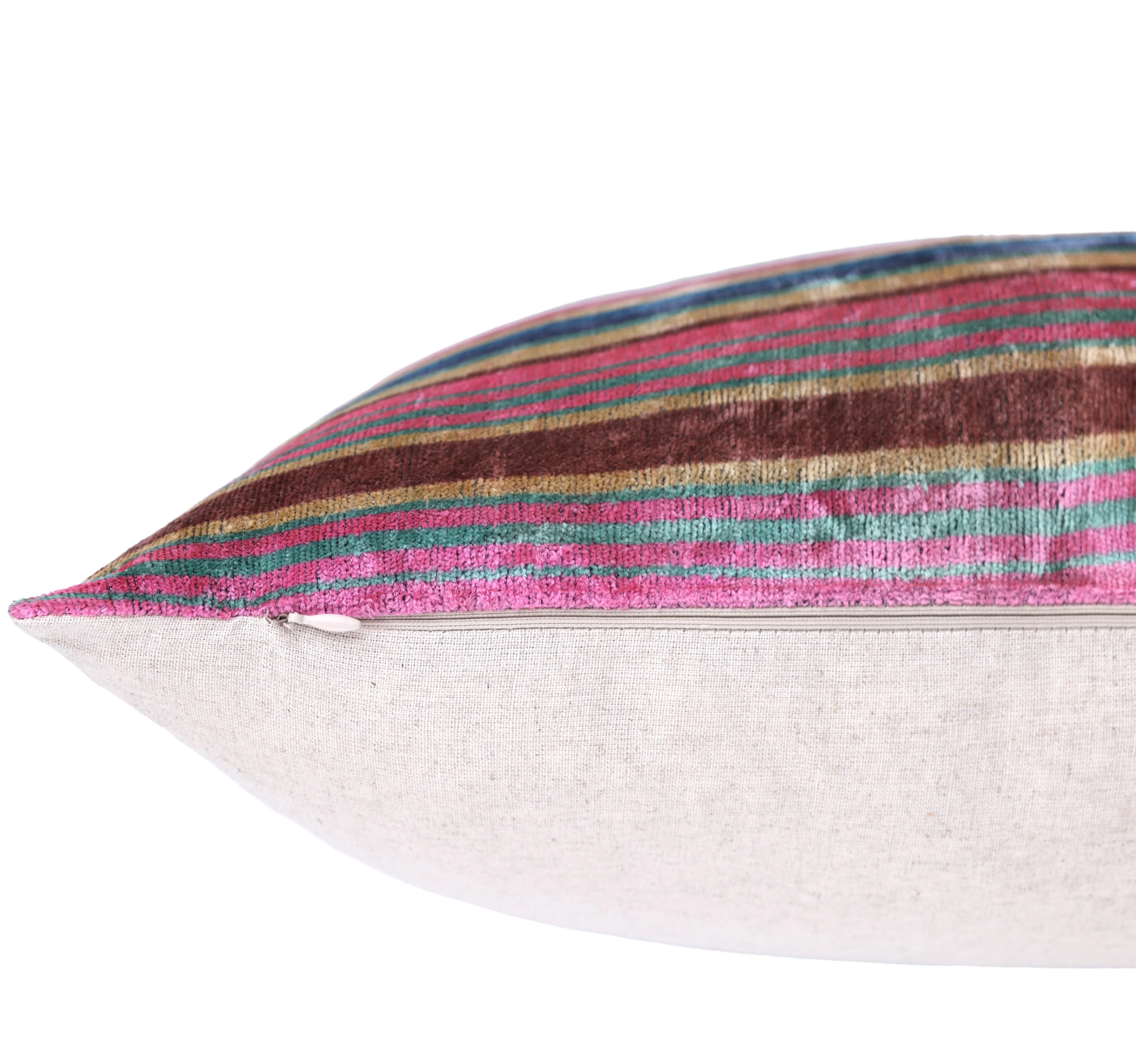 Colorful Striped Velvet Pillow – 16x16 Handmade Ikat Throw Cushion - Image 6