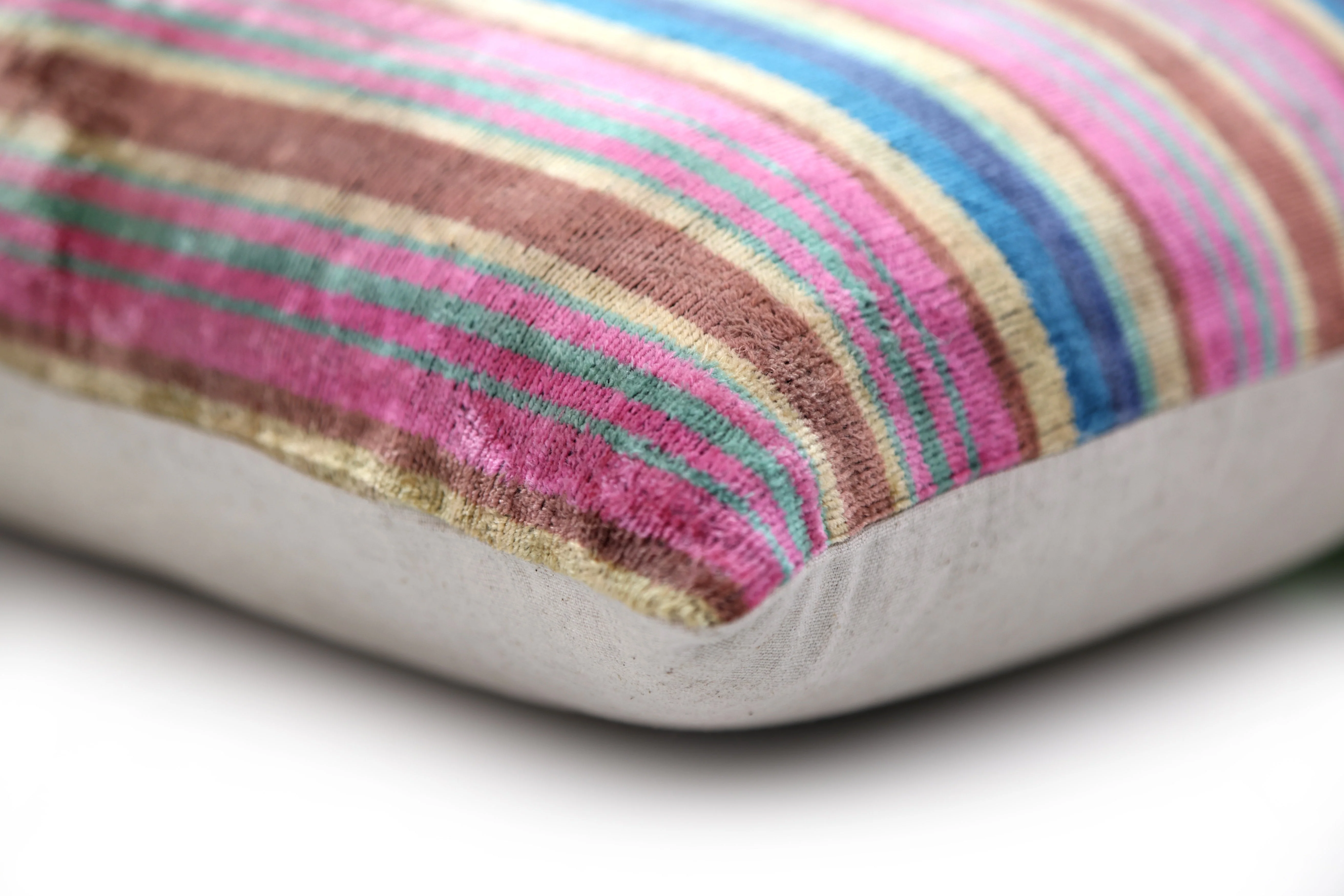 Colorful Striped Velvet Pillow – 16x16 Handmade Ikat Throw Cushion - Image 8