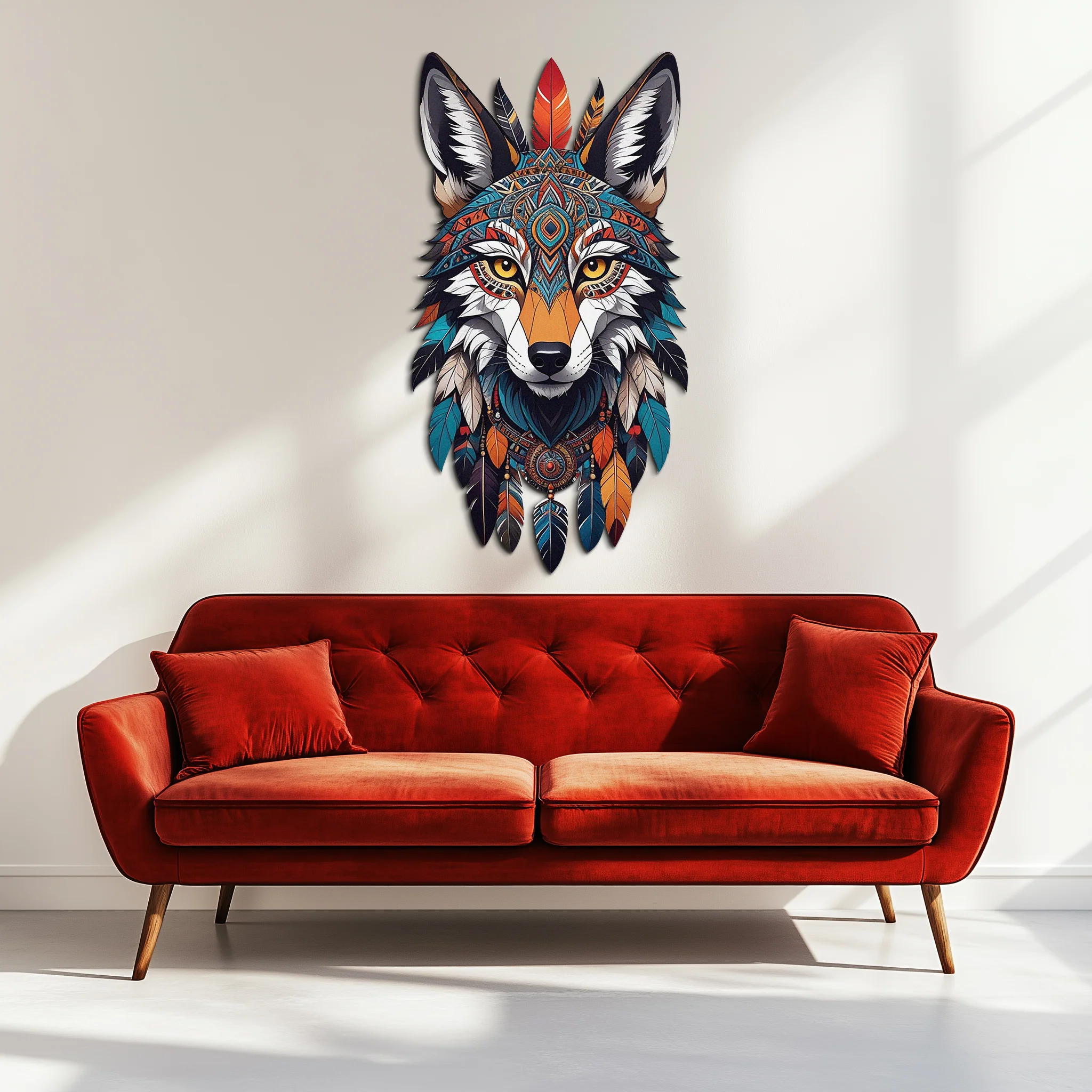 Colorful Tribal Wolf Metal Wall Art – Spirit Animal UV Decor-KAFUVM002 - Image 3