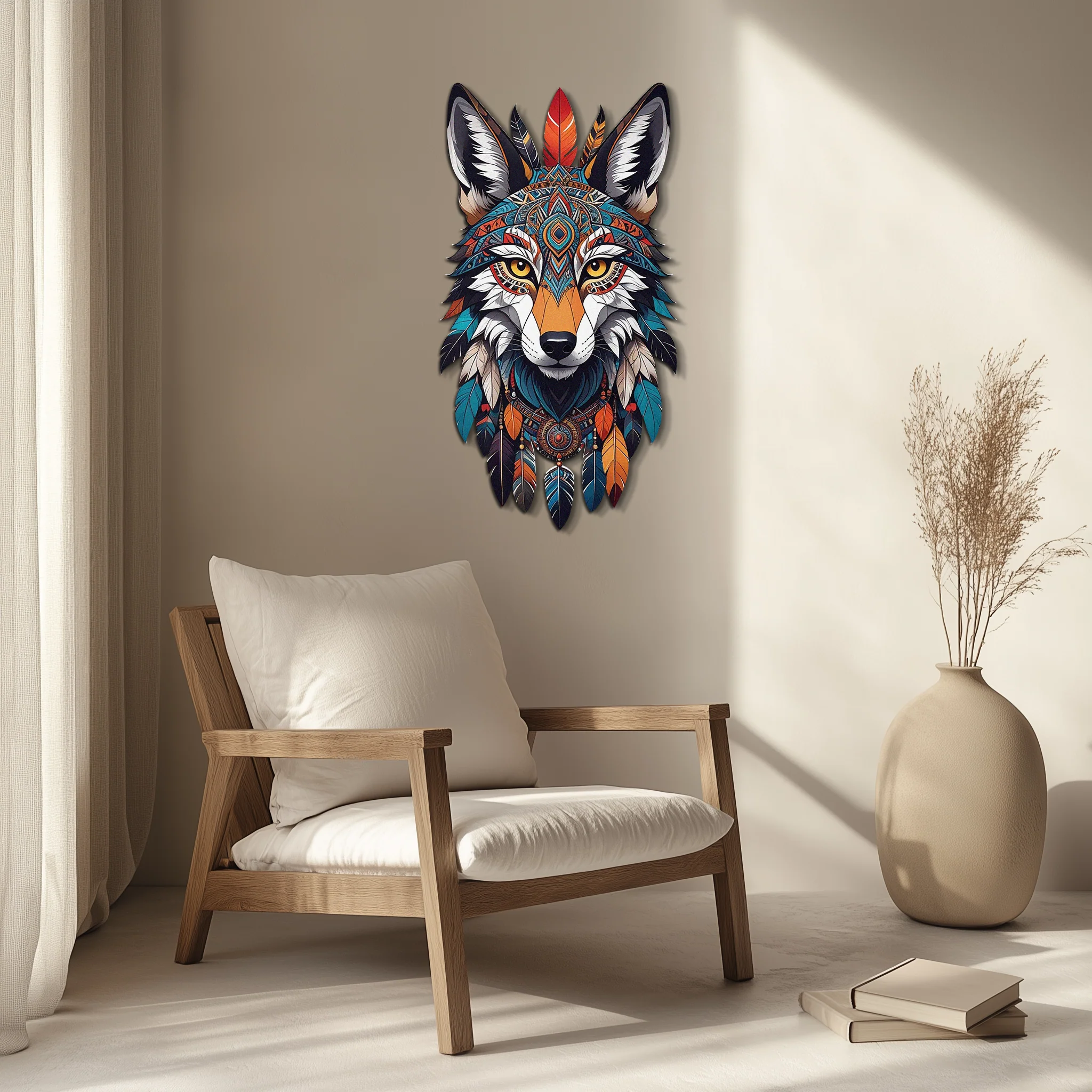 Colorful Tribal Wolf Metal Wall Art – Spirit Animal UV Decor-KAFUVM002 - Image 4