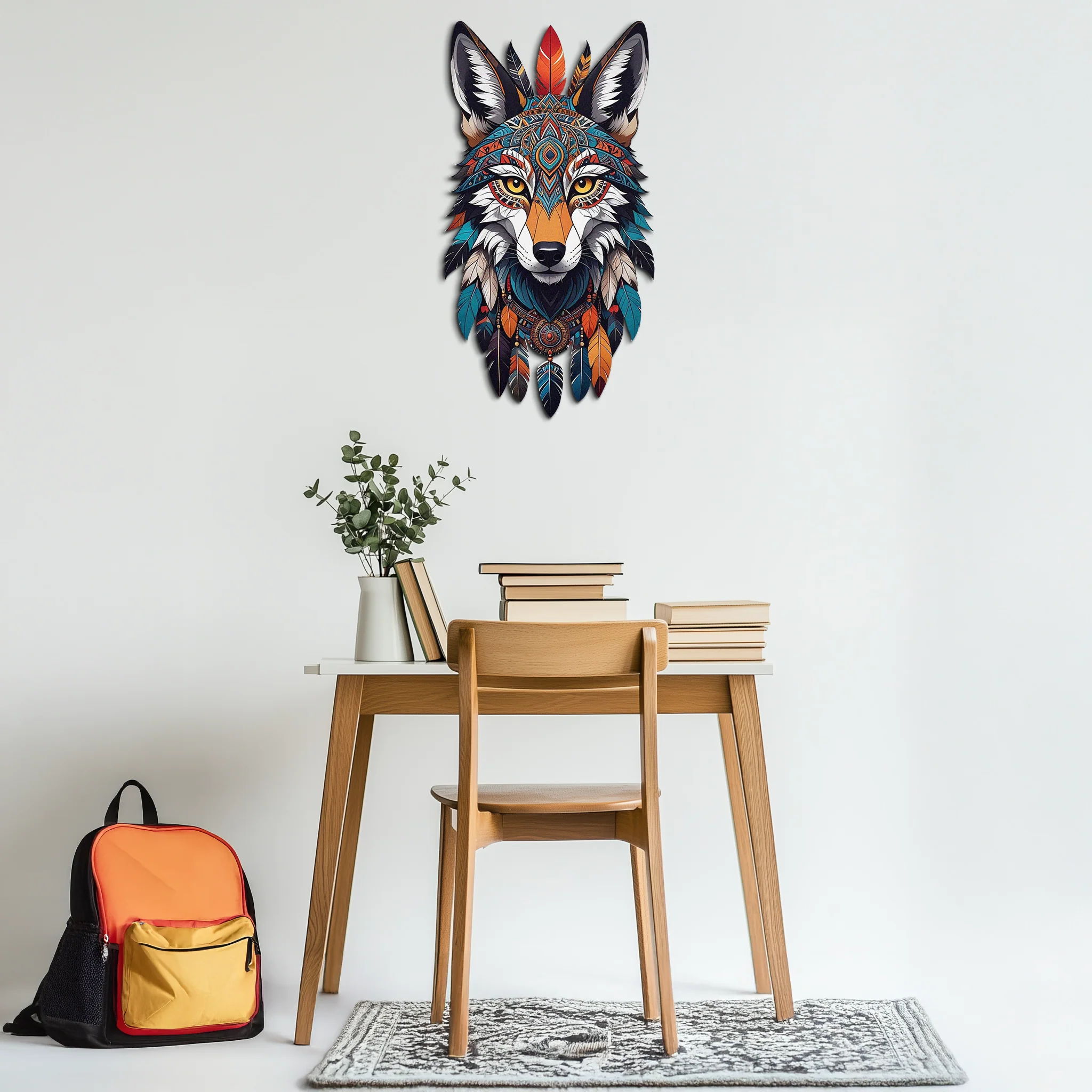 Colorful Tribal Wolf Metal Wall Art – Spirit Animal UV Decor-KAFUVM002 - Image 5