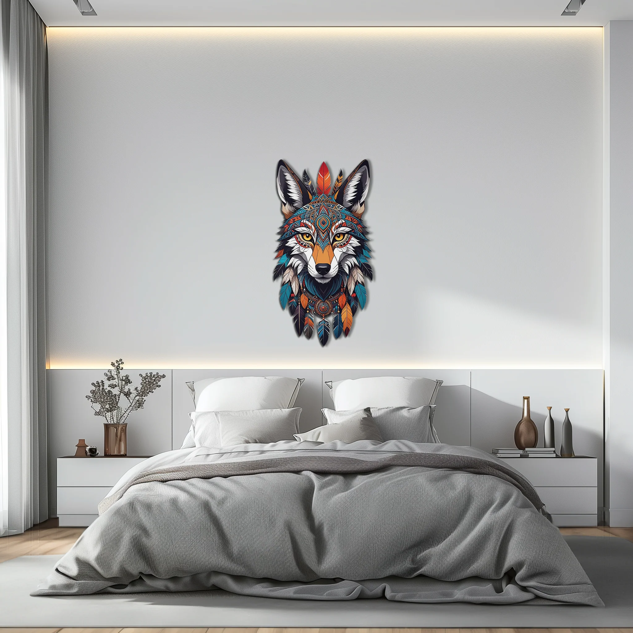 Colorful Tribal Wolf Metal Wall Art – Spirit Animal UV Decor-KAFUVM002 - Image 6
