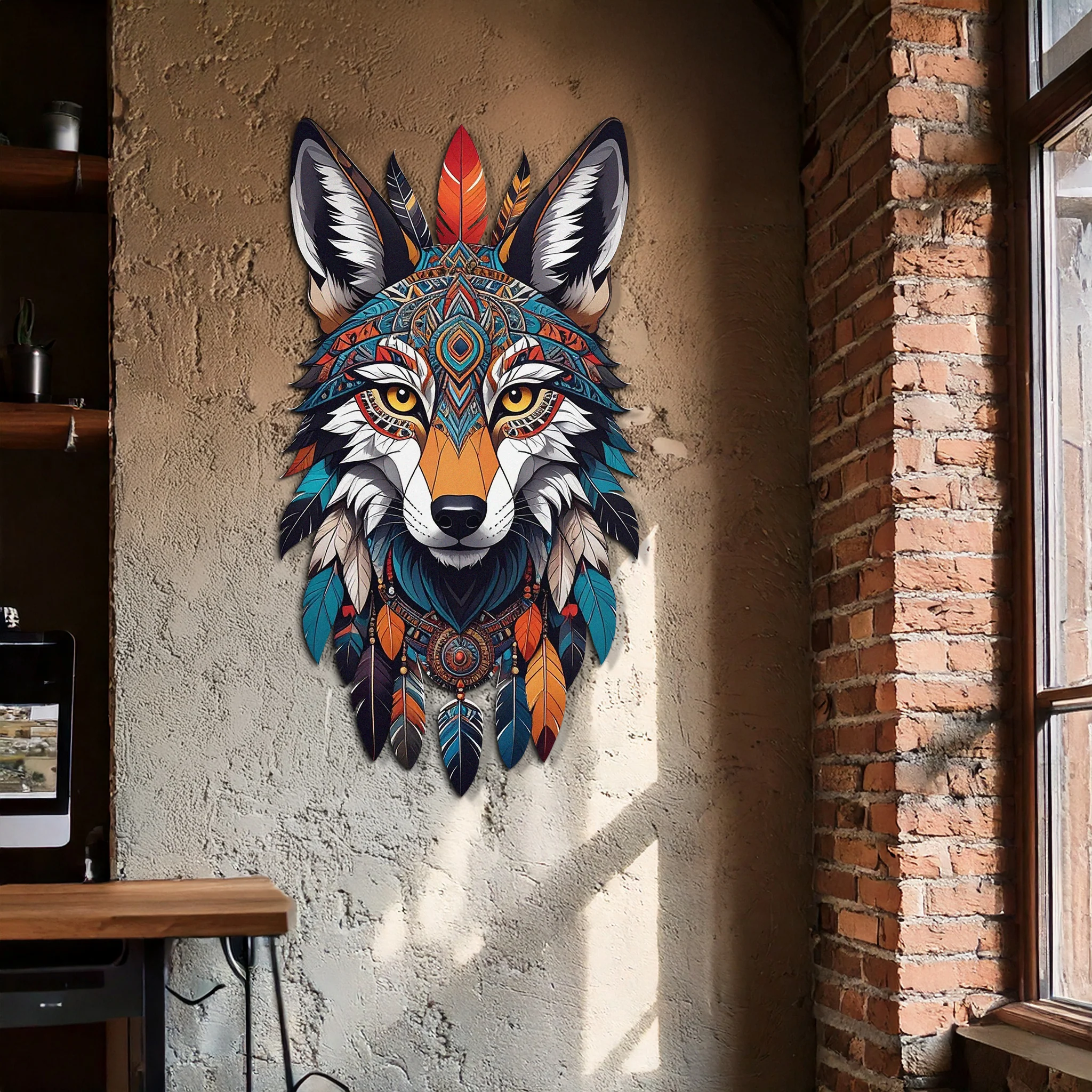 Colorful Tribal Wolf Metal Wall Art – Spirit Animal UV Decor-KAFUVM002 - Image 7