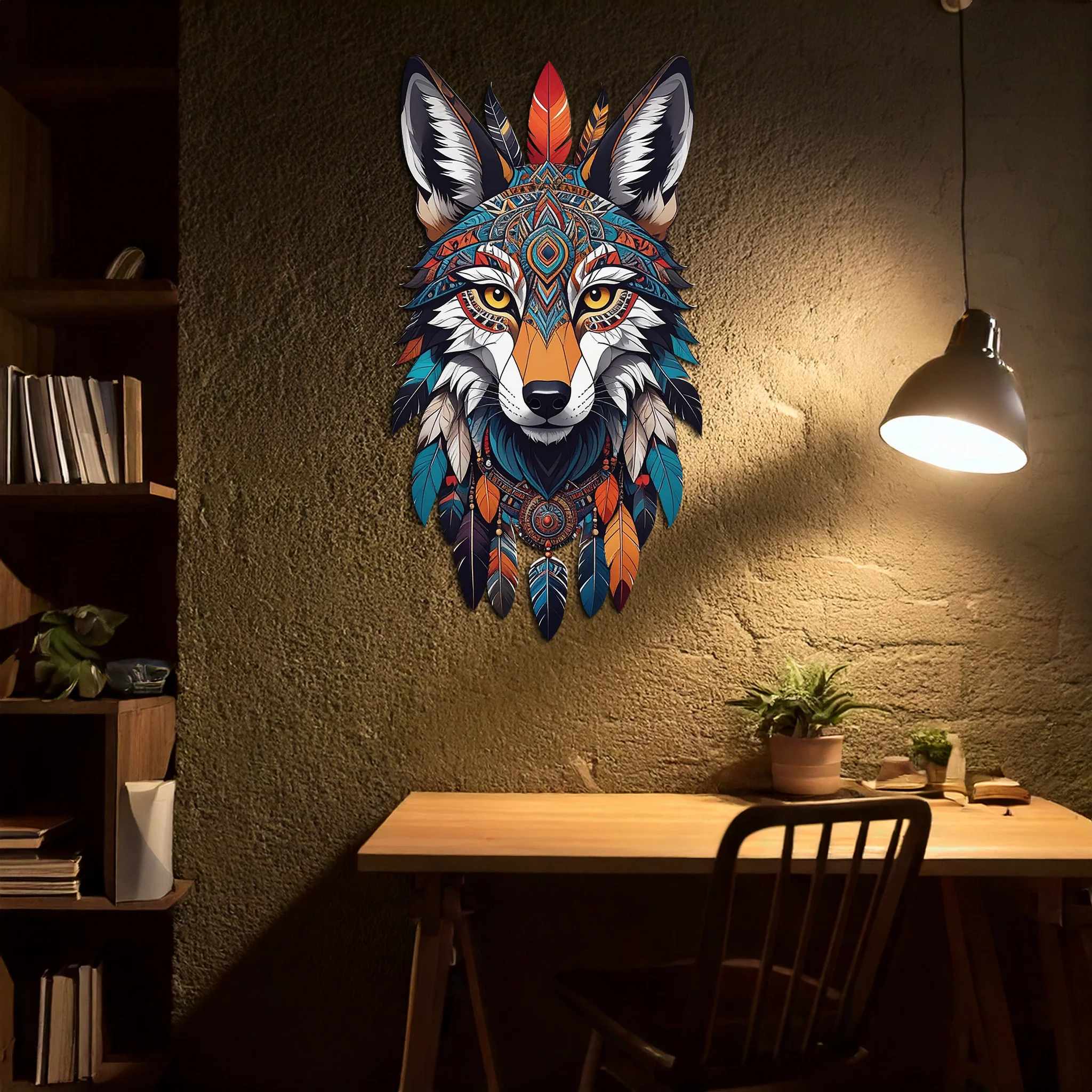 Colorful Tribal Wolf Metal Wall Art – Spirit Animal UV Decor-KAFUVM002 - Image 8