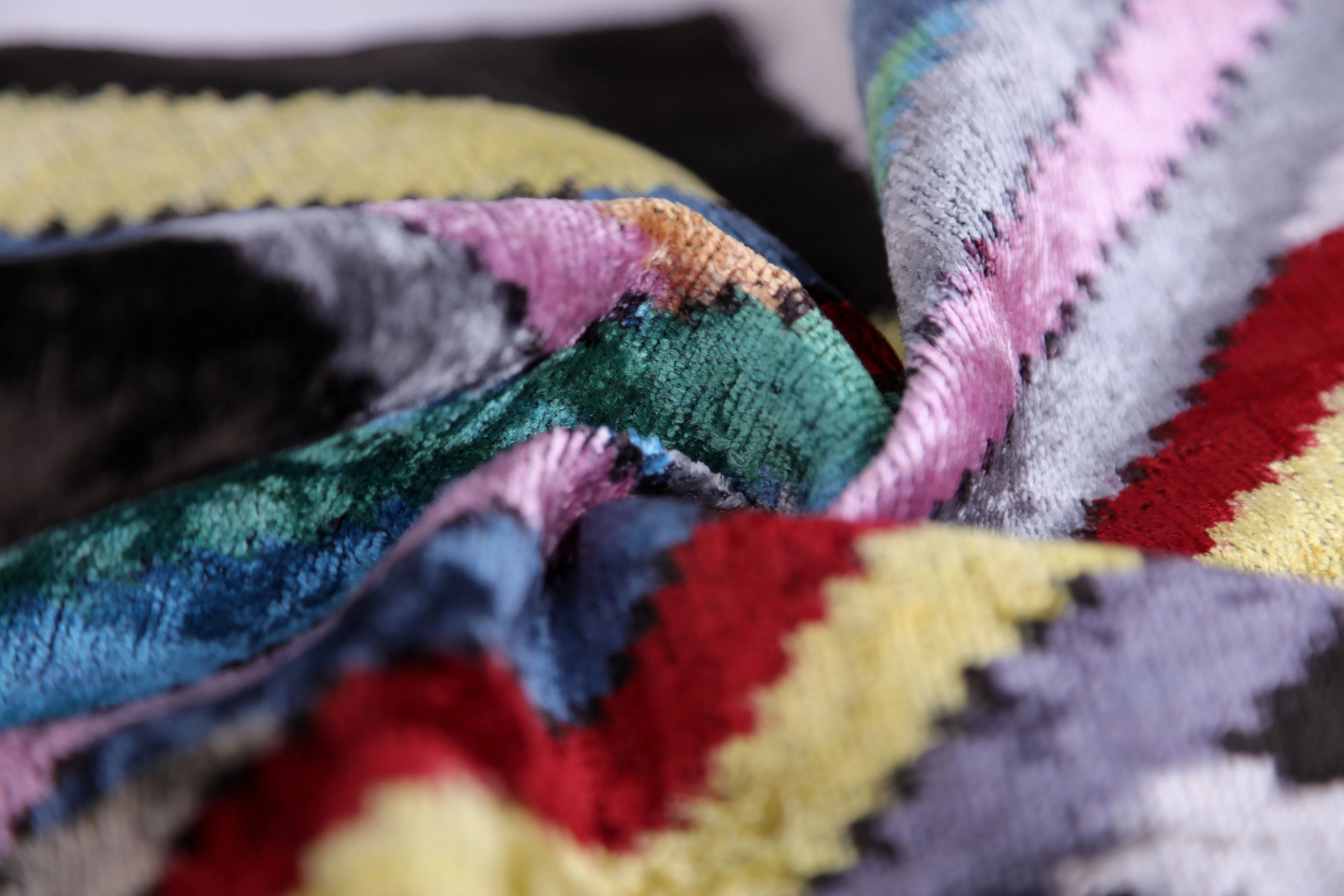 Colorful Zigzag Ikat Pillow – 16x16” Silk Velvet | Handmade Luxe - Image 2