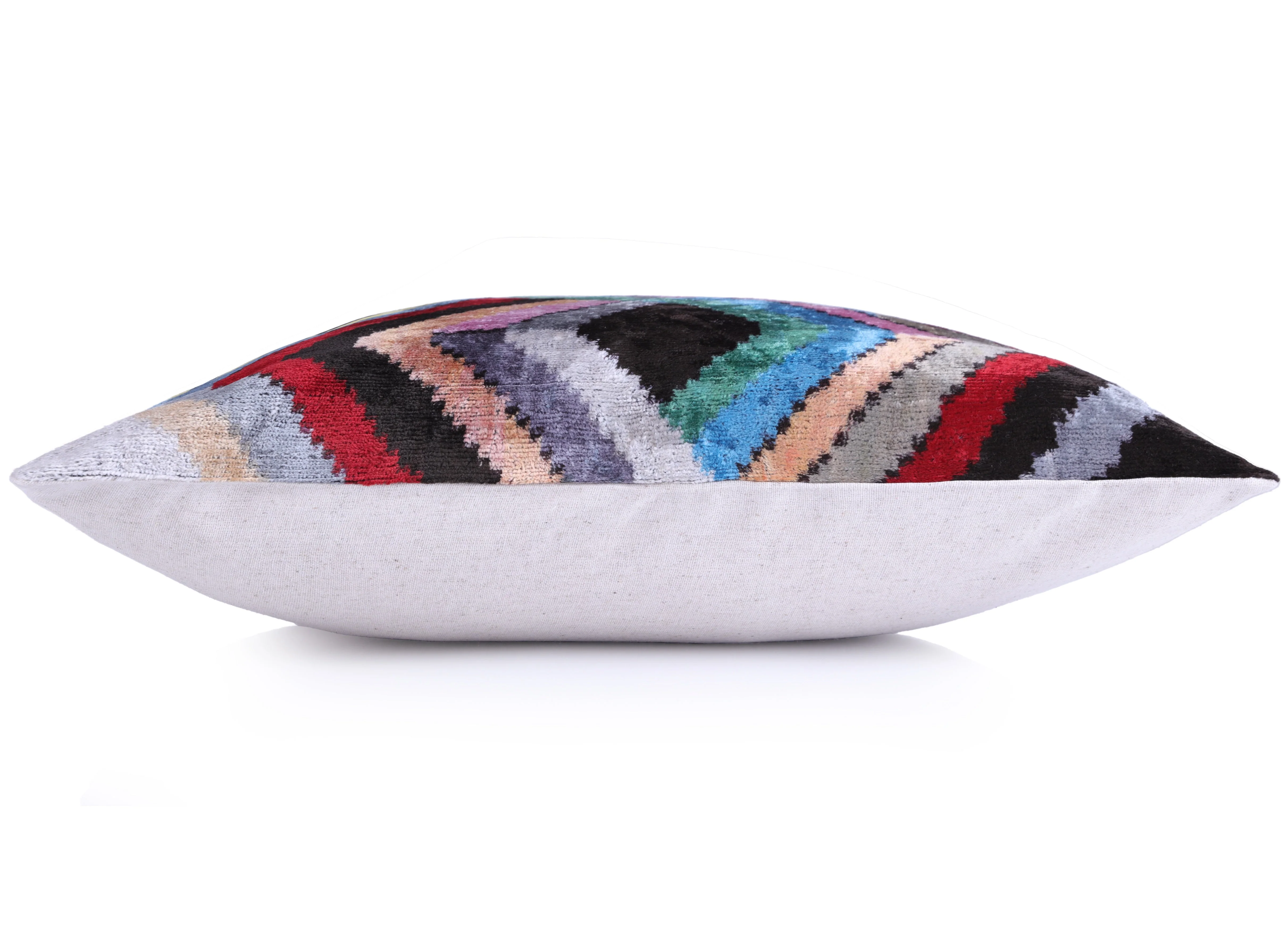 Colorful Zigzag Ikat Pillow – 16x16” Silk Velvet | Handmade Luxe - Image 3