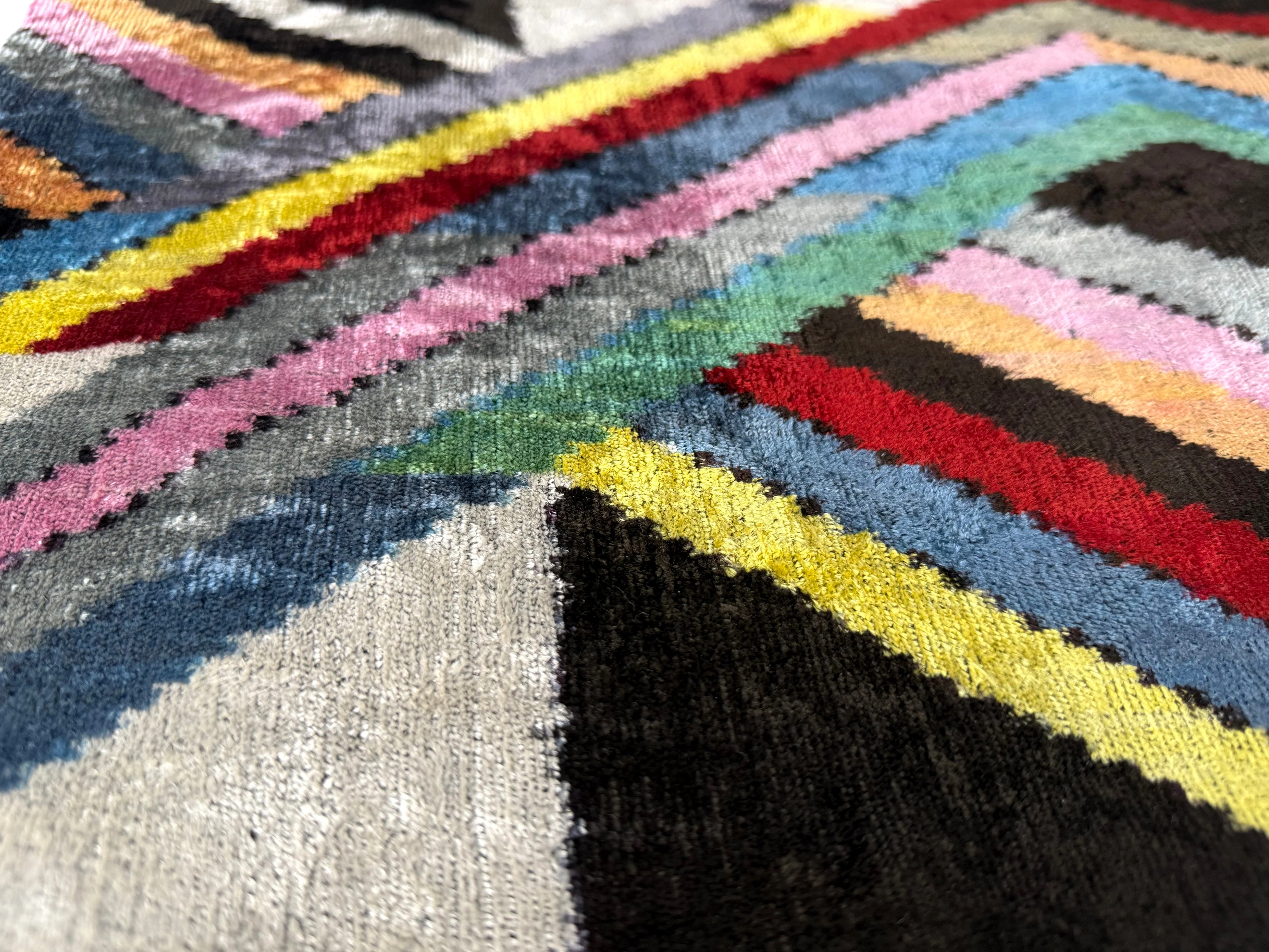 Colorful Zigzag Ikat Pillow – 16x16” Silk Velvet | Handmade Luxe - Image 4