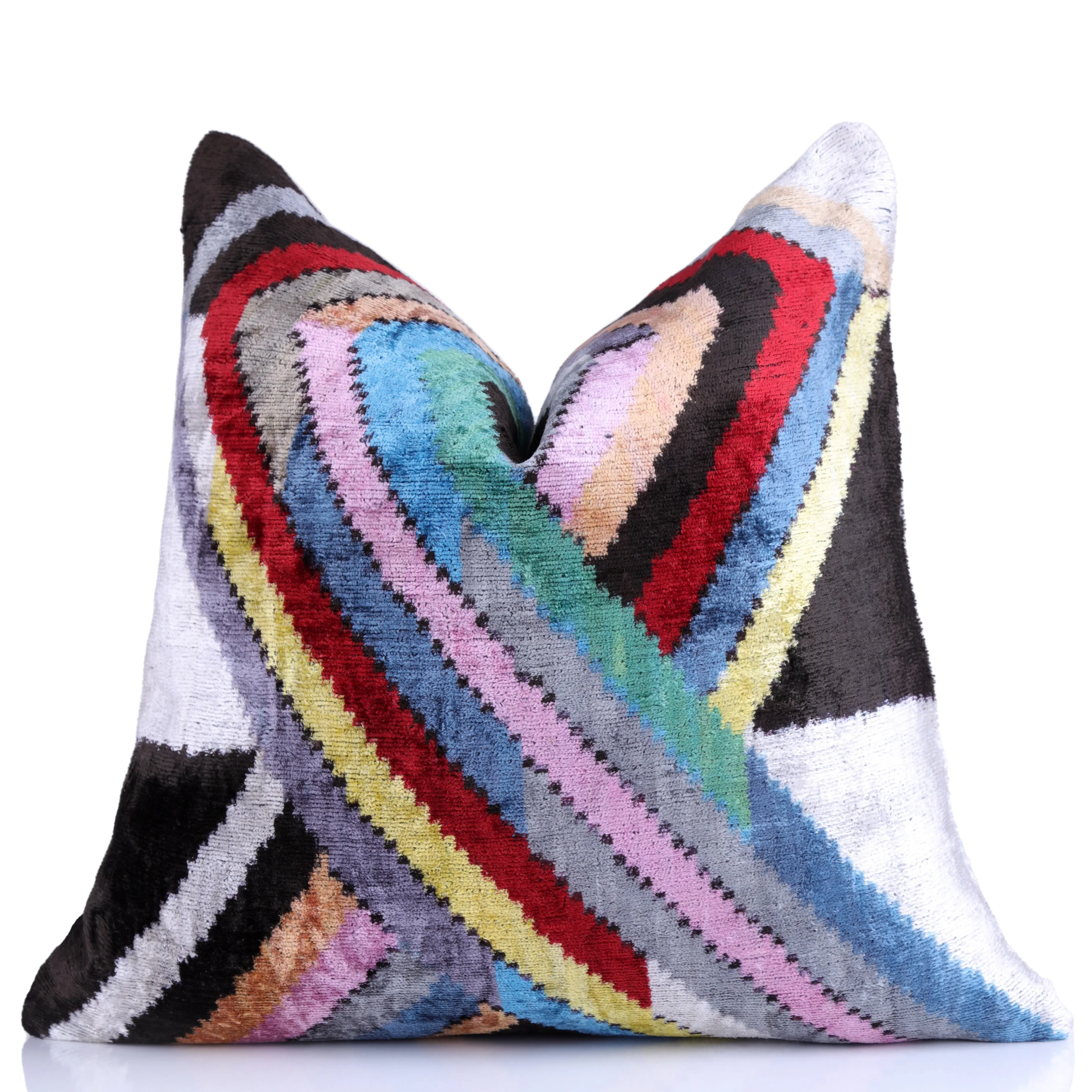 Colorful Zigzag Ikat Pillow – 16x16” Silk Velvet | Handmade Luxe - Image 5