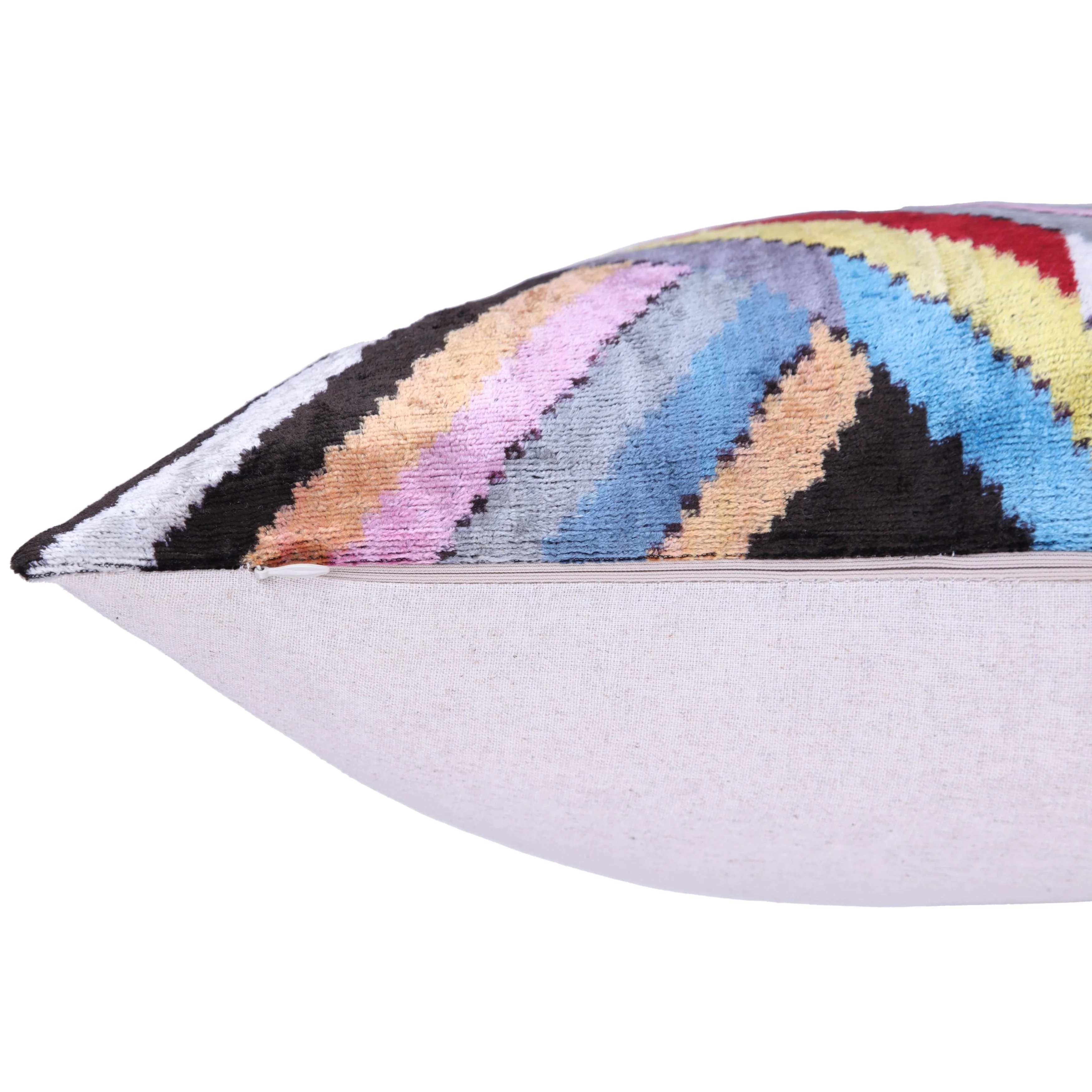 Colorful Zigzag Ikat Pillow – 16x16” Silk Velvet | Handmade Luxe - Image 6