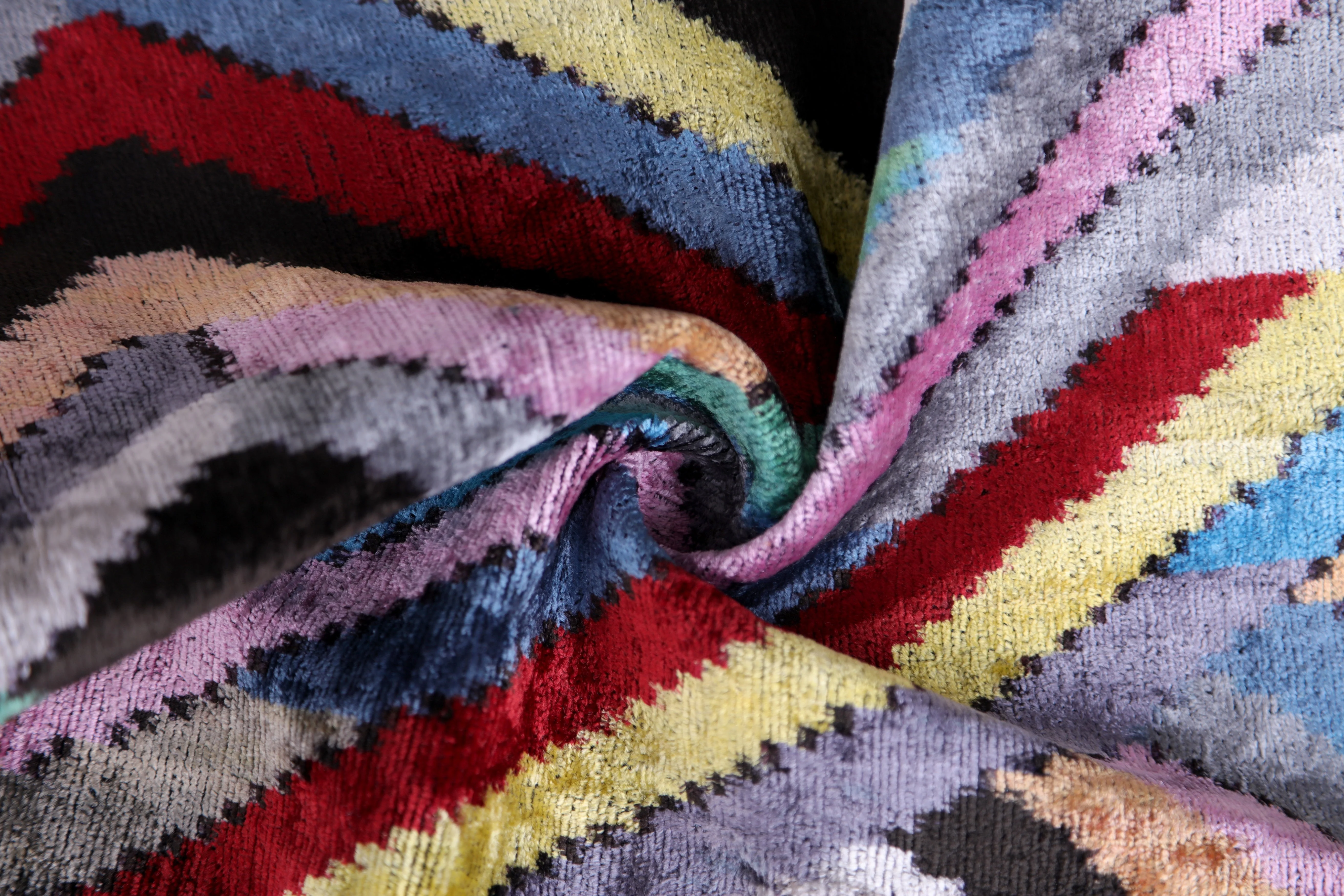 Colorful Zigzag Ikat Pillow – 16x16” Silk Velvet | Handmade Luxe - Image 7