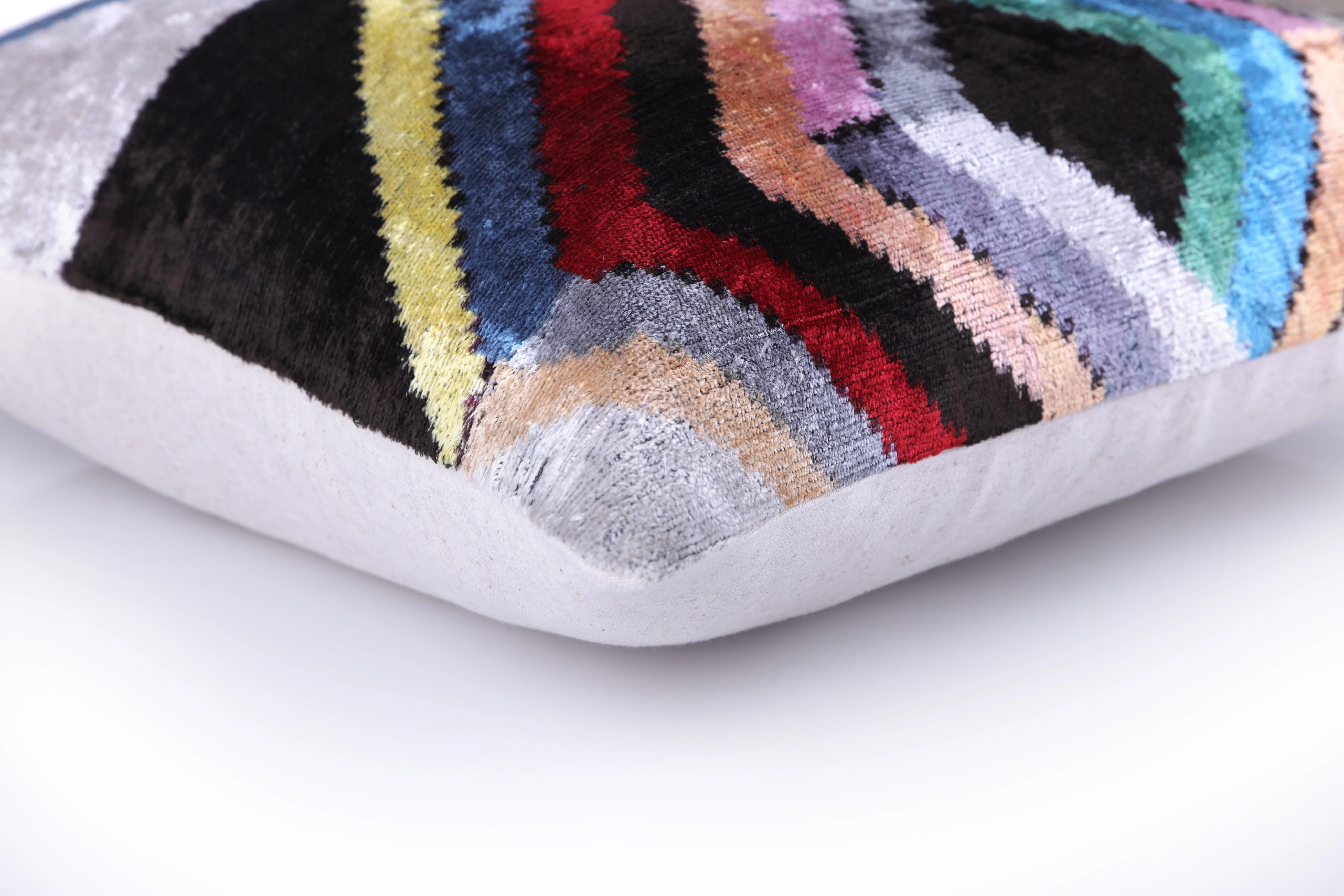 Colorful Zigzag Ikat Pillow – 16x16” Silk Velvet | Handmade Luxe - Image 8