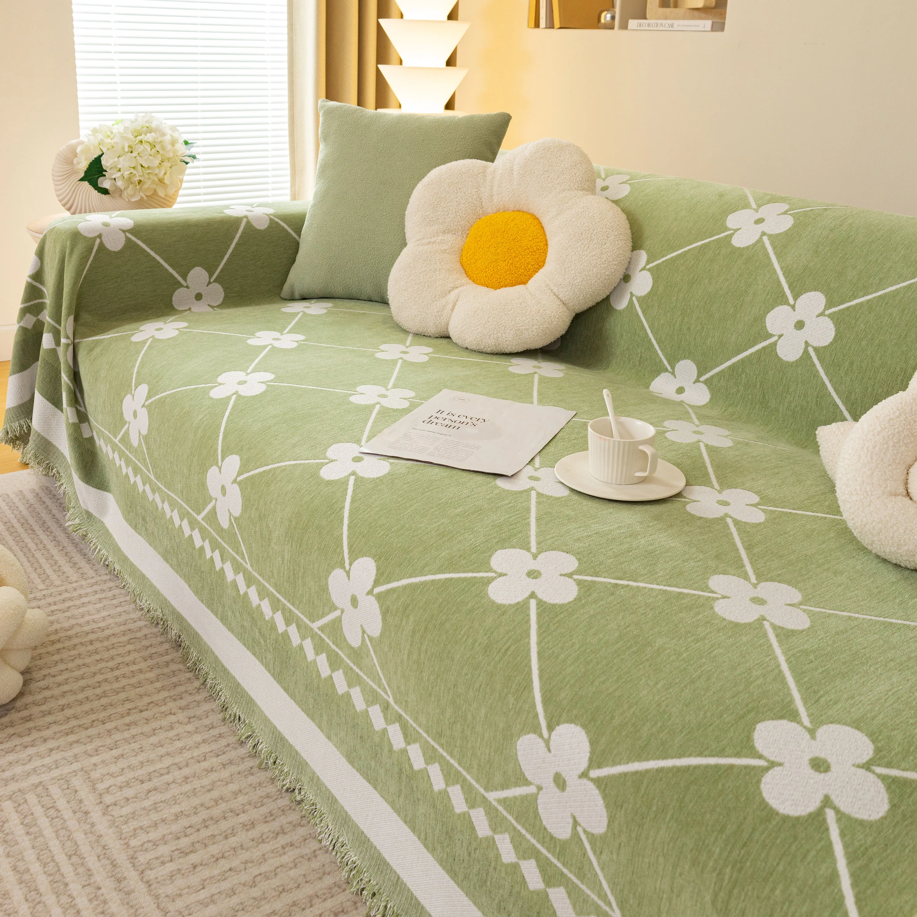 Comfy Four-Leaf Clover Hope Faith Love Luck Blanket for Couch, Chenille Scratch Proof Sofa Blanket Covers - Image 25