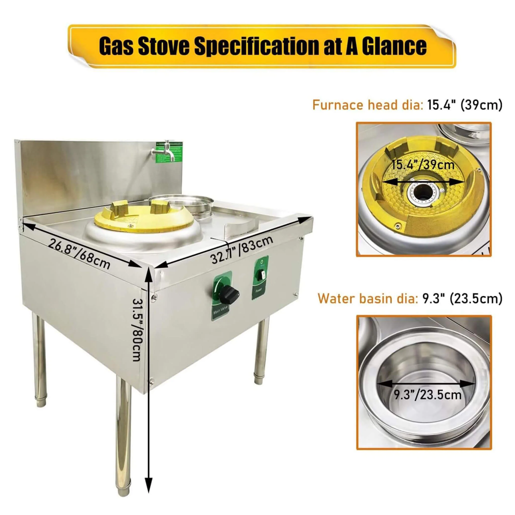 Commercial 85300 BTU Stainless Steel Single-Burner LPG NG Wok Stove (SAK46827) - Image 3