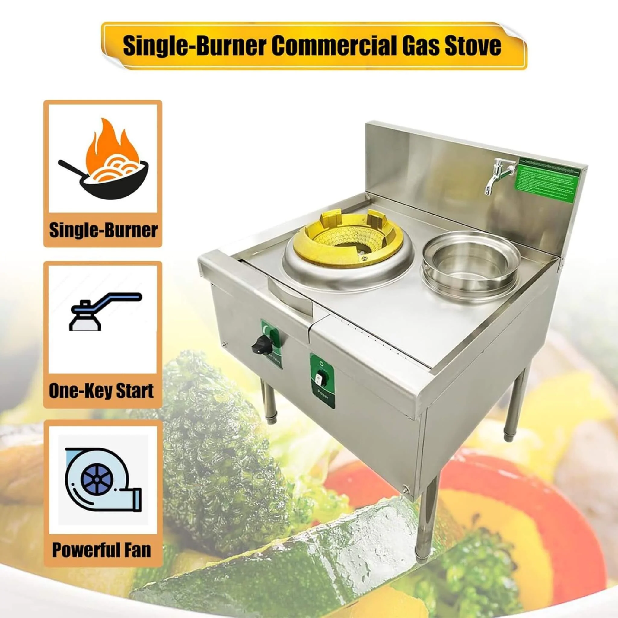 Commercial 85300 BTU Stainless Steel Single-Burner LPG NG Wok Stove (SAK46827) - Image 5