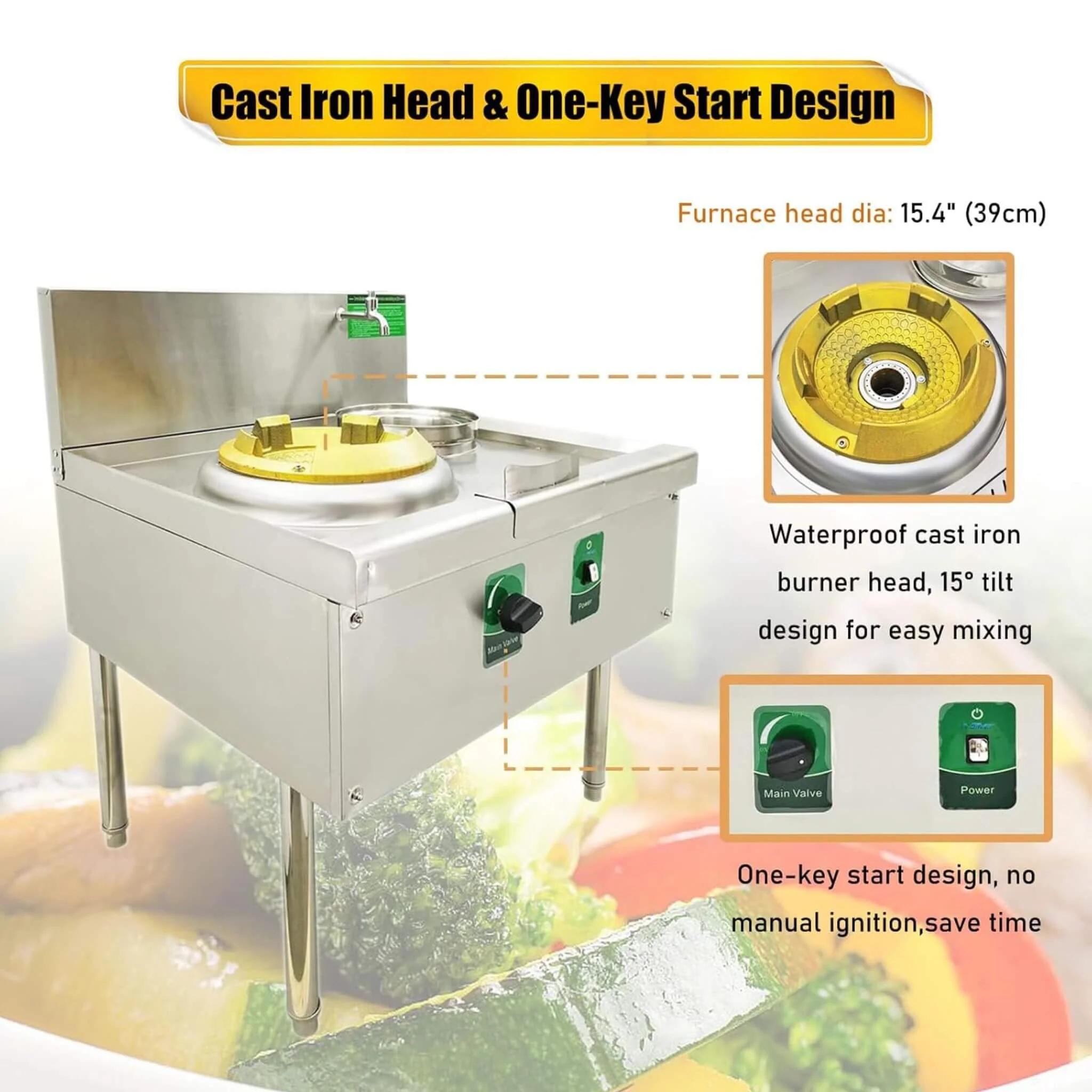 Commercial 85300 BTU Stainless Steel Single-Burner LPG NG Wok Stove (SAK46827) - Image 6