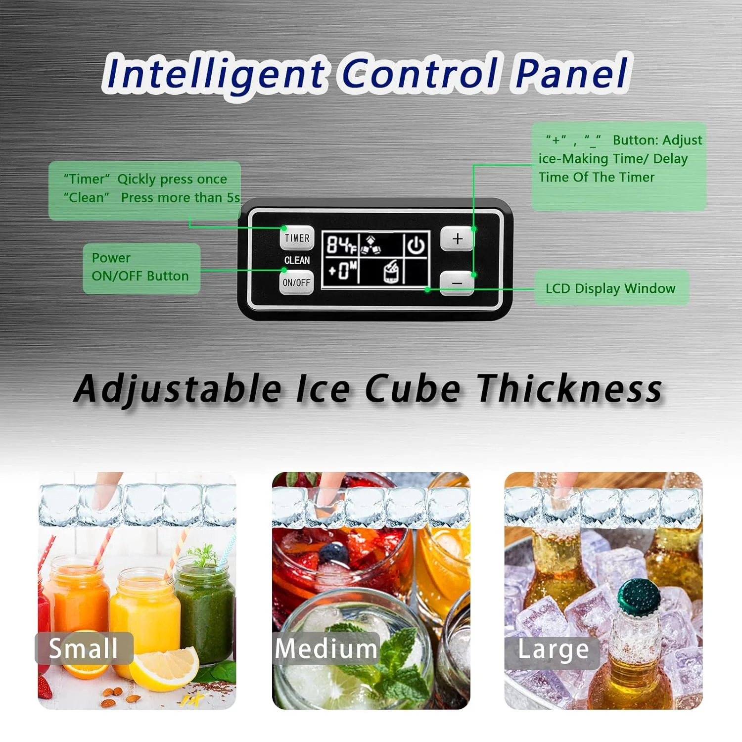 Commercial Ice Maker, Freestanding Square Ice Cube Maker 265lbs/24h, 55lbs Storage Bin, Full Heavy Duty Stainless Steel Construction - Image 2