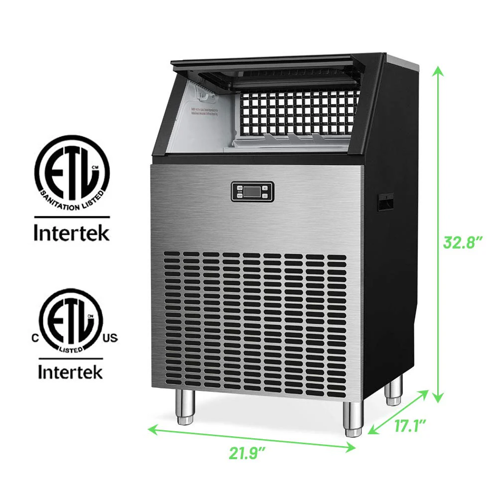 Commercial Ice Maker, Freestanding Square Ice Cube Maker 265lbs/24h, 55lbs Storage Bin, Full Heavy Duty Stainless Steel Construction - Image 3