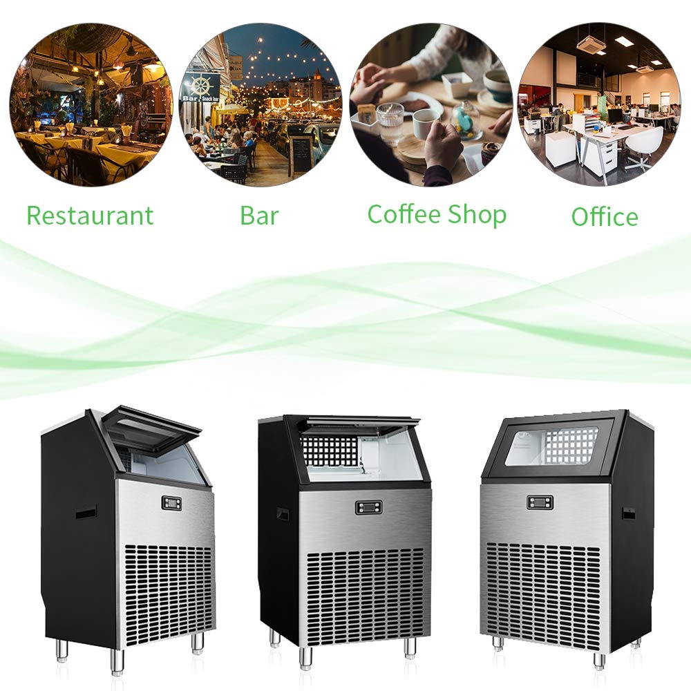 Commercial Ice Maker, Freestanding Square Ice Cube Maker 265lbs/24h, 55lbs Storage Bin, Full Heavy Duty Stainless Steel Construction - Image 5