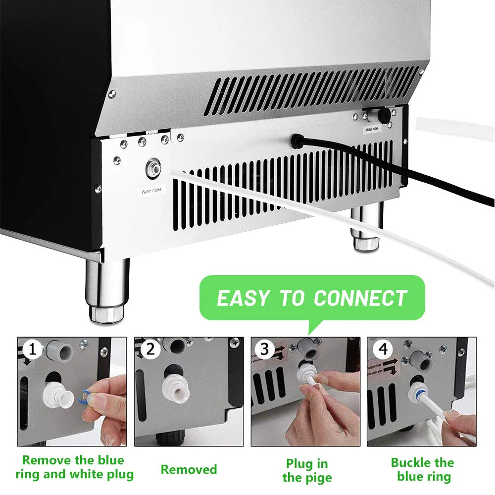 Commercial Ice Maker, Freestanding Square Ice Cube Maker 265lbs/24h, 55lbs Storage Bin, Full Heavy Duty Stainless Steel Construction - Image 6