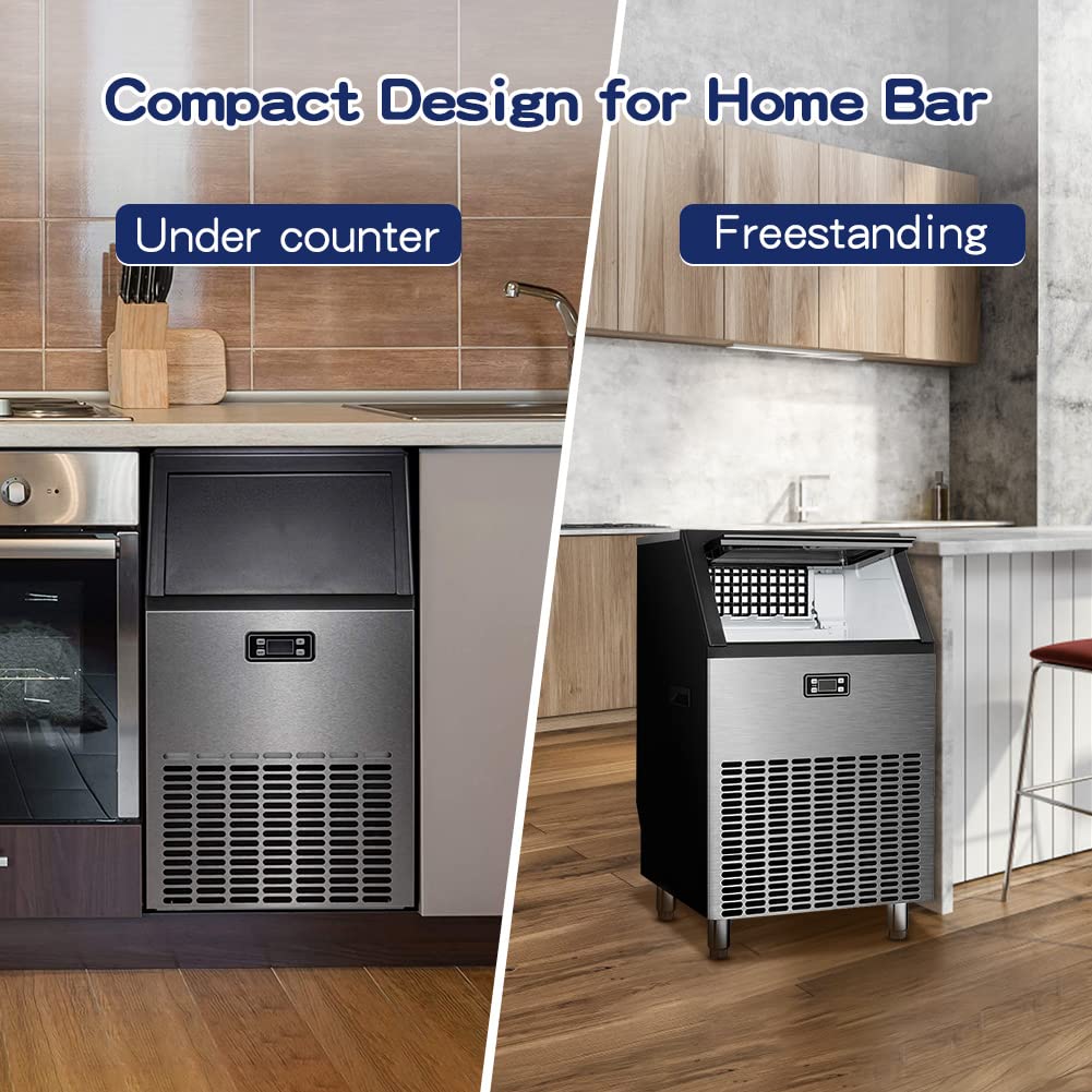Commercial Ice Maker, Freestanding Square Ice Cube Maker 265lbs/24h, 55lbs Storage Bin, Full Heavy Duty Stainless Steel Construction - Image 7