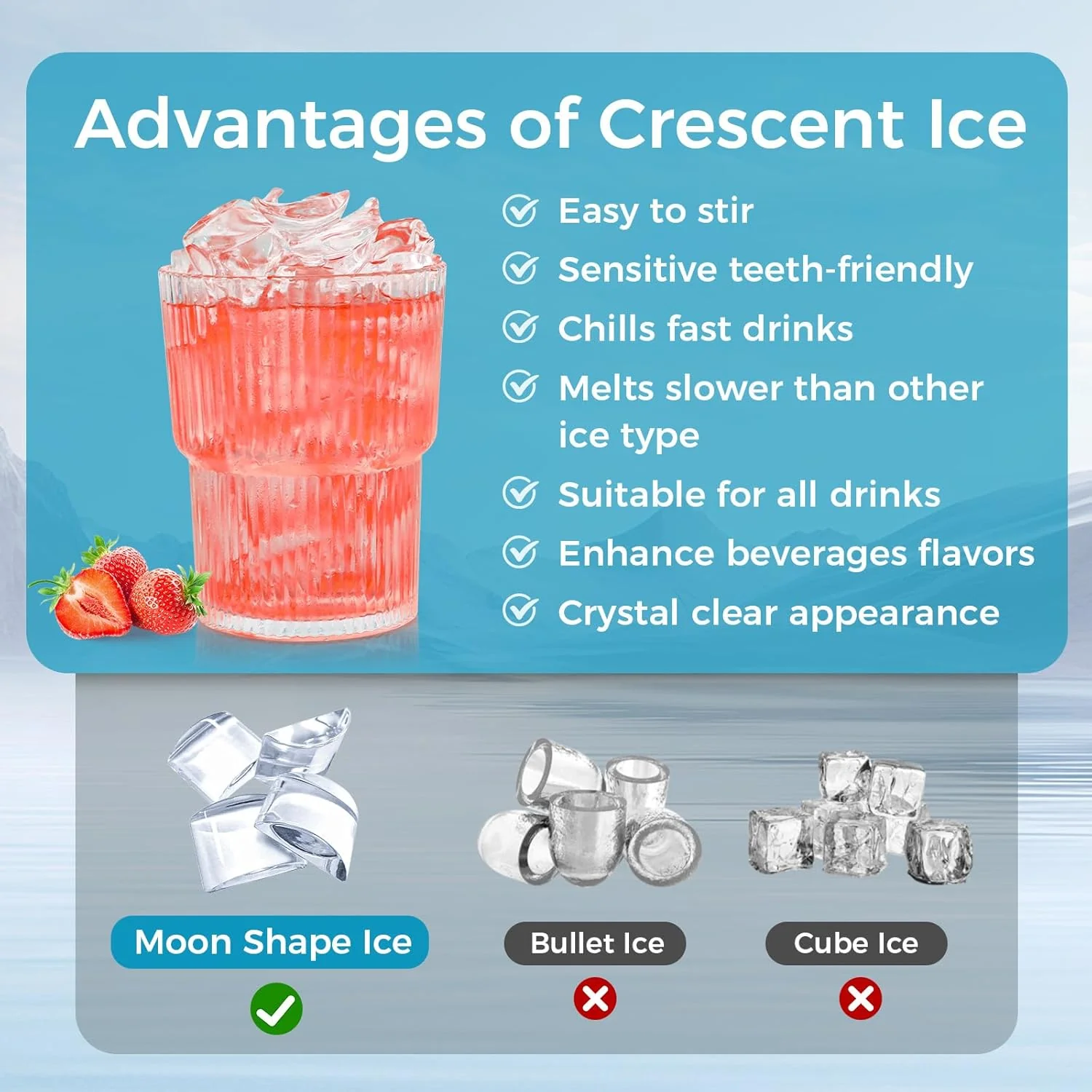 Commercial Ice Maker Machine,100lbs/24H Moon-Shaped Ice Machine with 28 Lbs Storage Capacity - Image 10