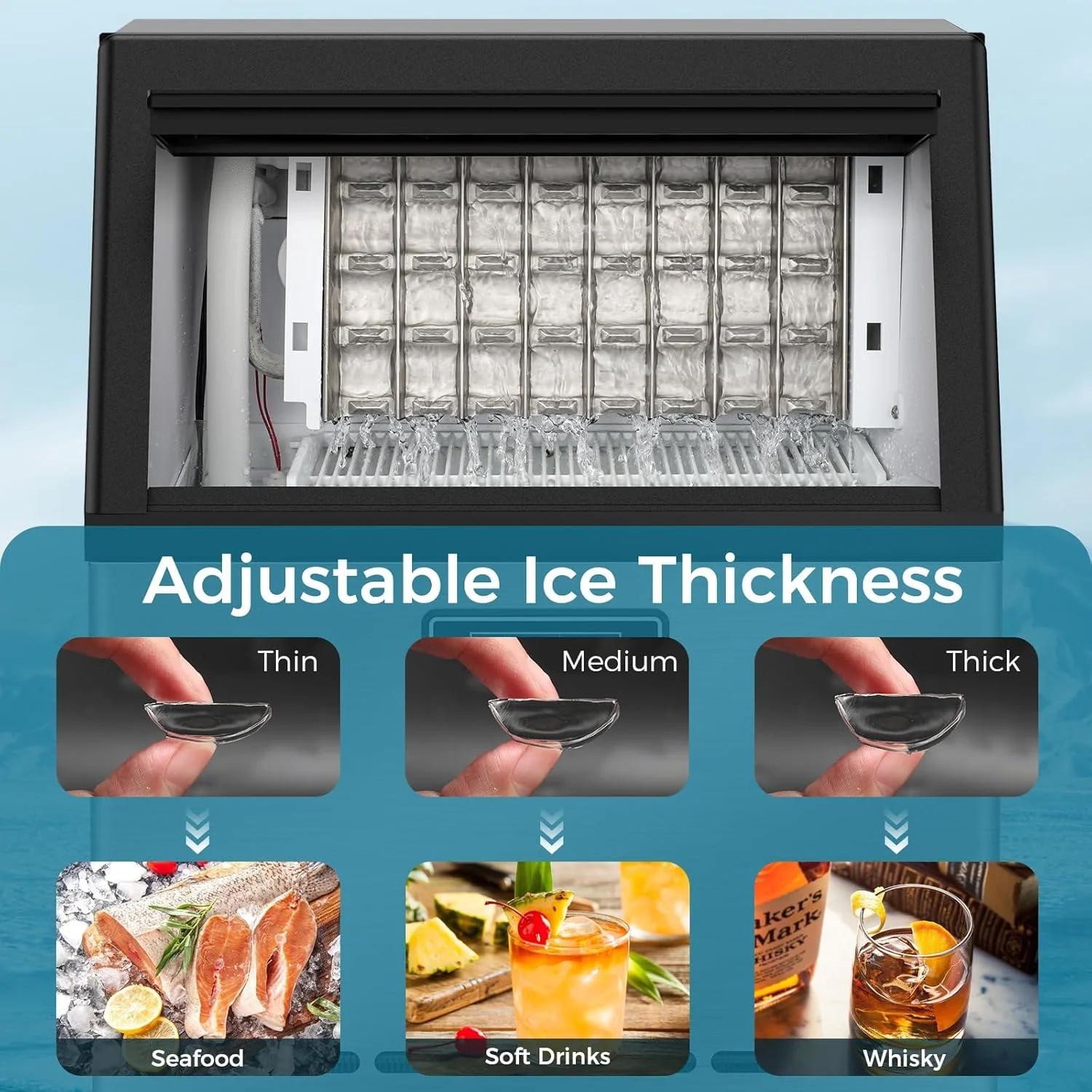 Commercial Ice Maker Machine,100lbs/24H Moon-Shaped Ice Machine with 28 Lbs Storage Capacity - Image 12
