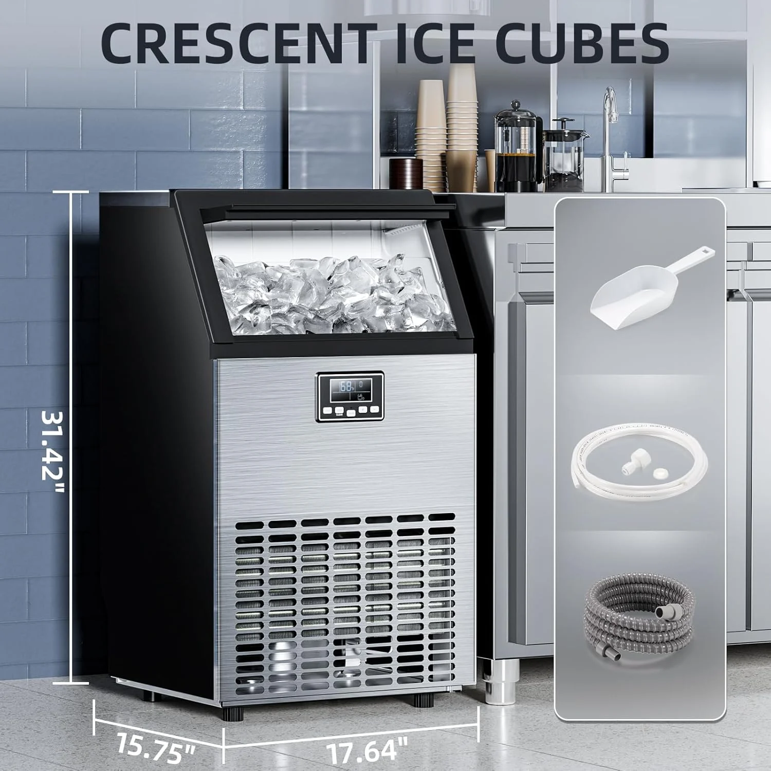 Commercial Ice Maker Machine,100lbs/24H Moon-Shaped Ice Machine with 28 Lbs Storage Capacity - Image 5