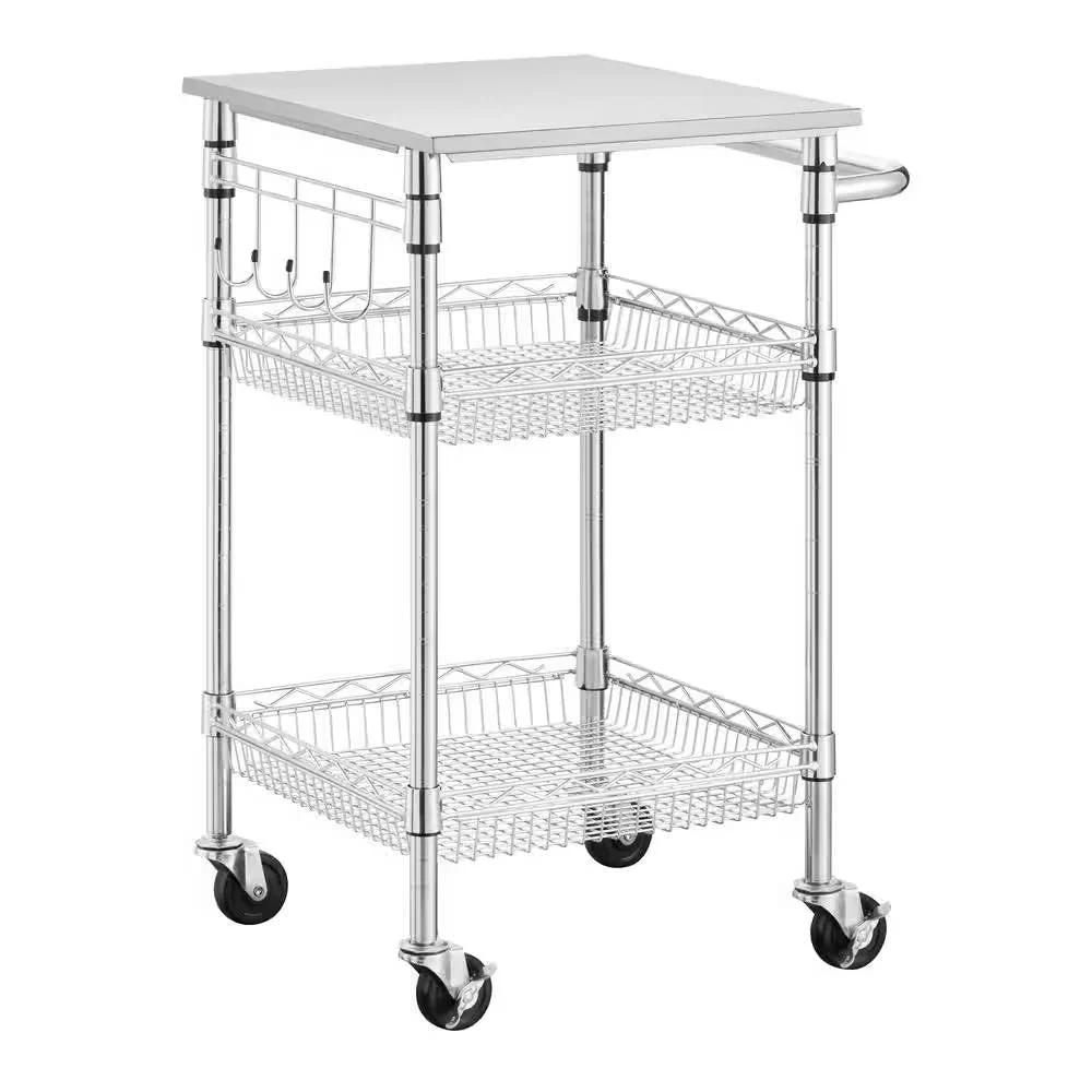 Compact Kitchen Cart with Stainless Steel Top and 2 Bottom Storage Shelves - Image 5