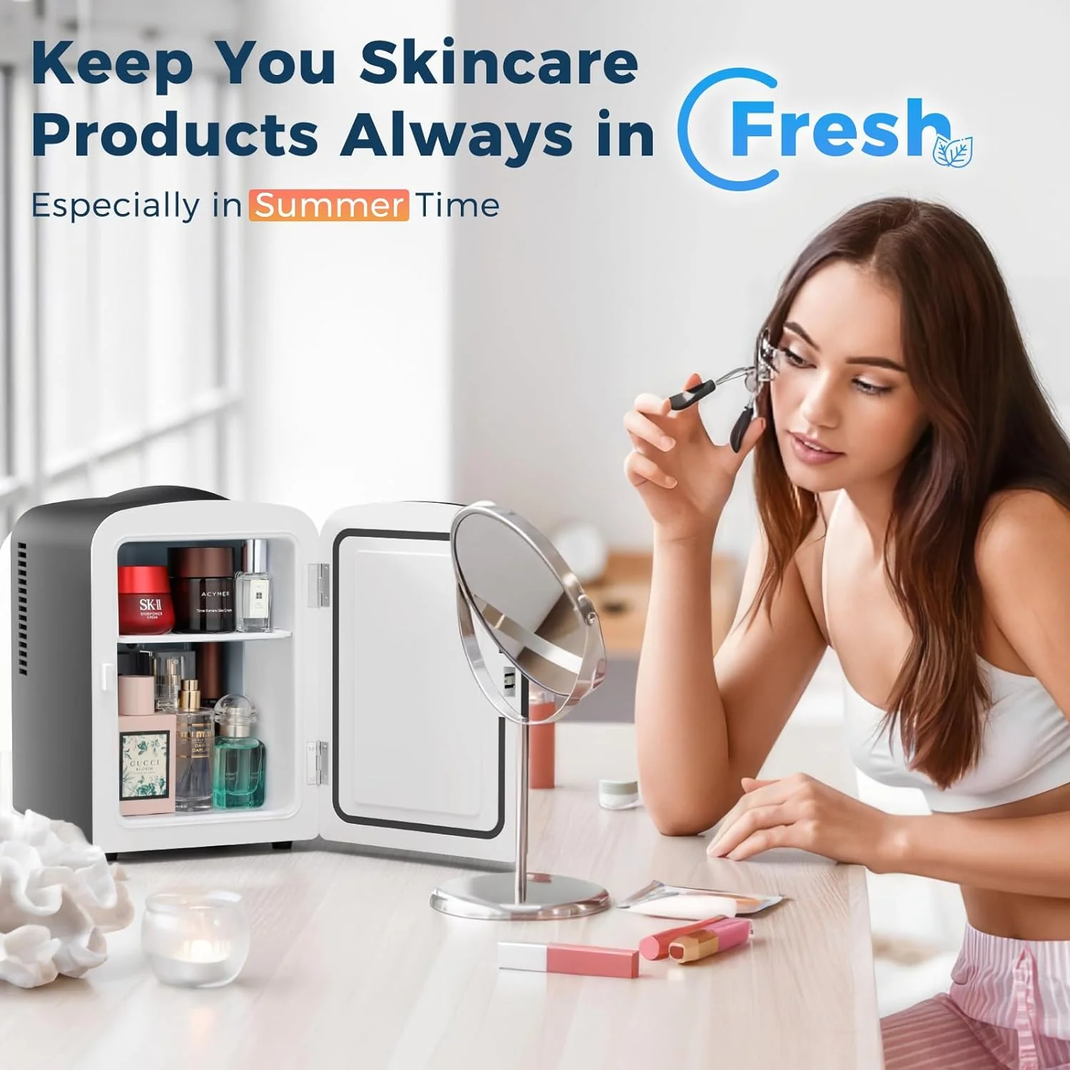 Compact Refrigerator, Portable Mini Fridge, Skin Care 4L Capacity/6 Cans F3404 - Image 3