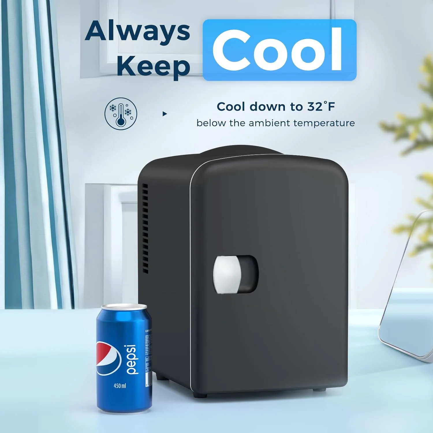 Compact Refrigerator, Portable Mini Fridge, Skin Care 4L Capacity/6 Cans F3404 - Image 4