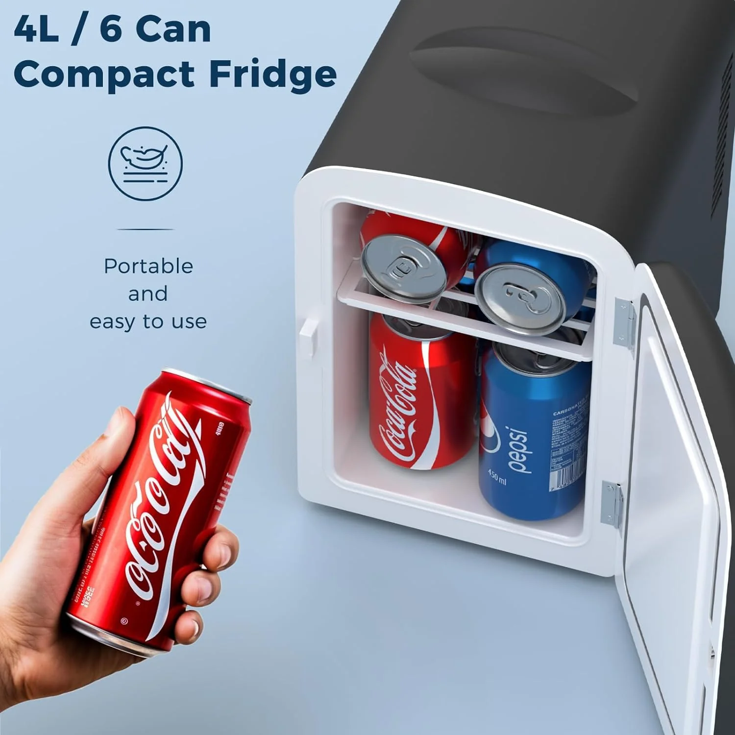 Compact Refrigerator, Portable Mini Fridge, Skin Care 4L Capacity/6 Cans F3404 - Image 5