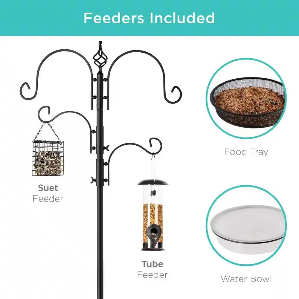 Complete Bird Feeder Set with Black Metal Stand and Bird Feeders - Image 2