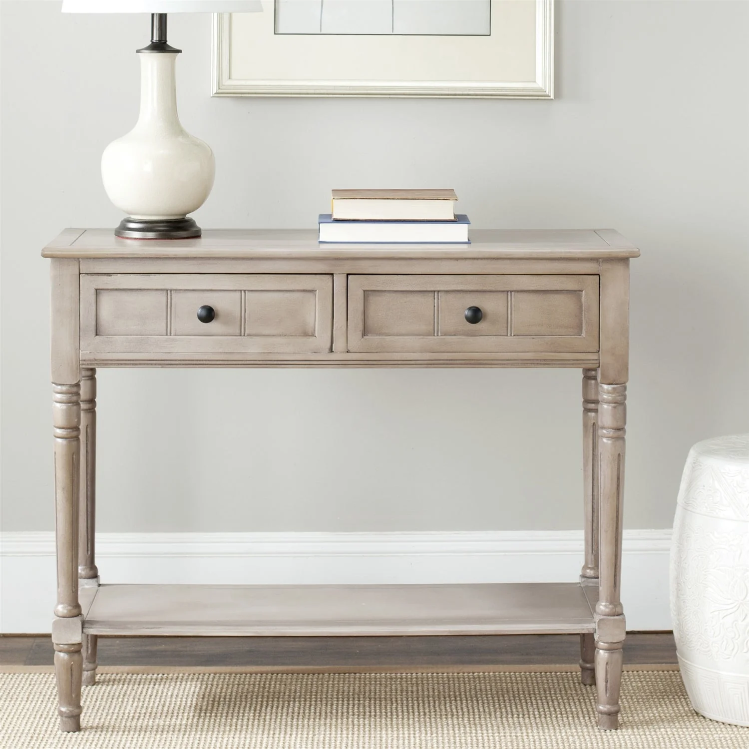 Console Accent Table Traditional Style Sofa Table in Distressed Cream - Image 3