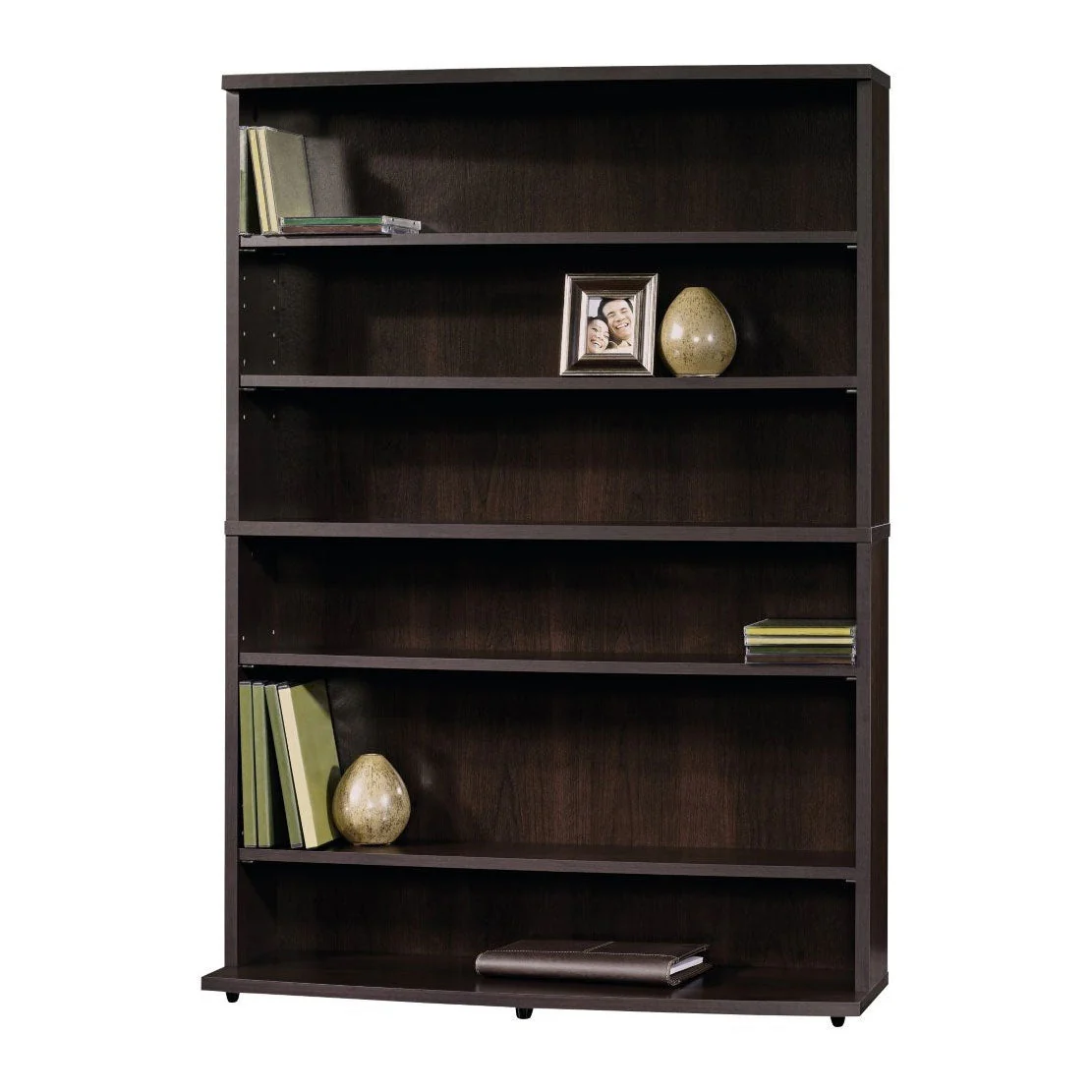 Contemporary 6-Shelf Bookcase Multimedia Storage Rack Tower in Brown Finish - Image 2