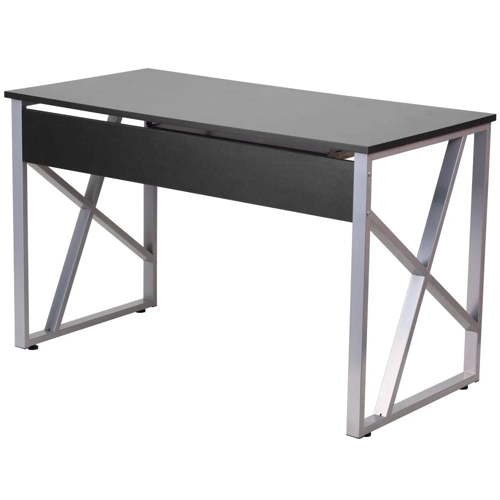 Contemporary Black Laminate Office Computer Desk with Keyboard Tray - Image 2