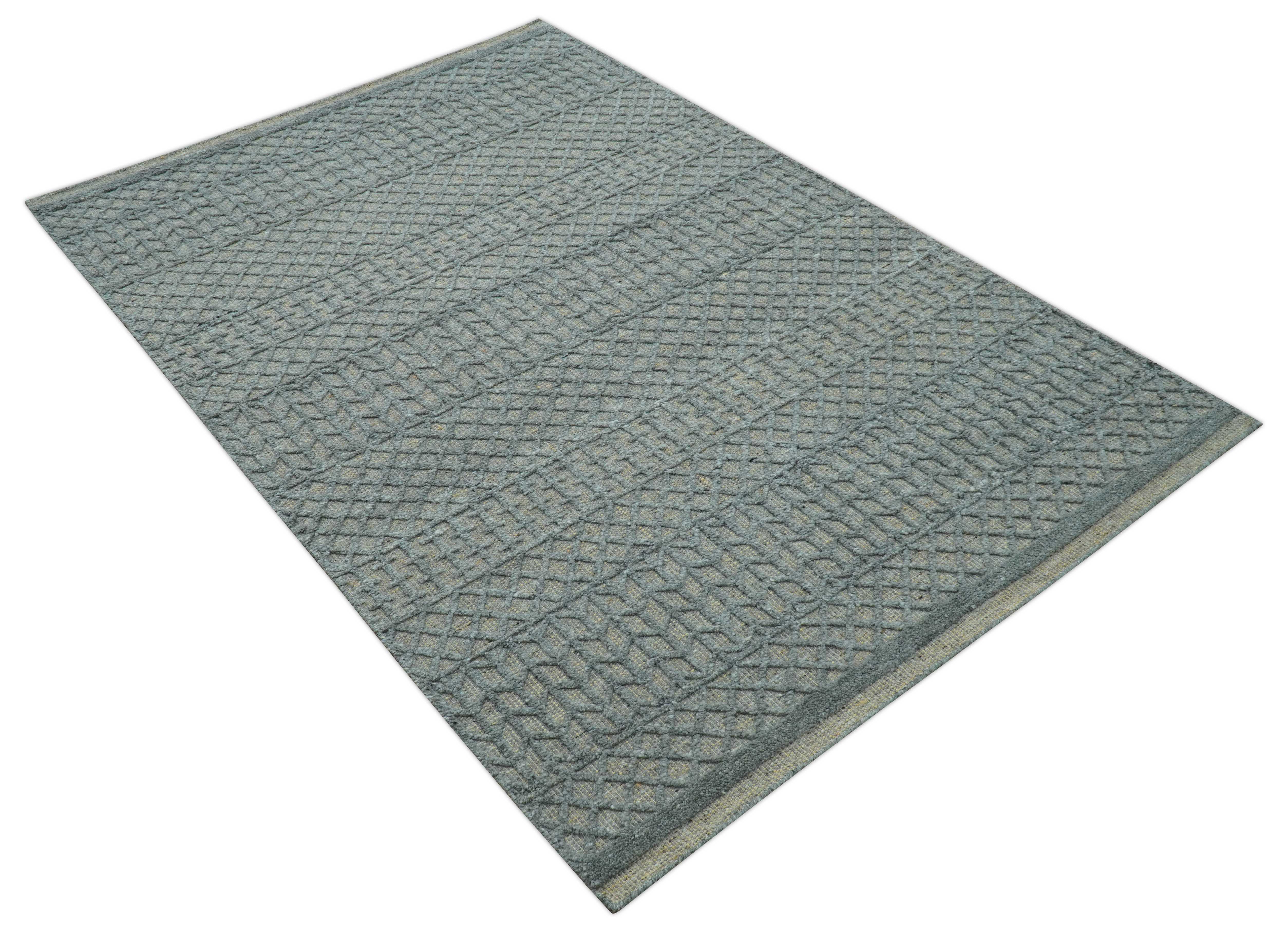 Contemporary Design Gray Hand Knotted Wool Area Rug - Image 11